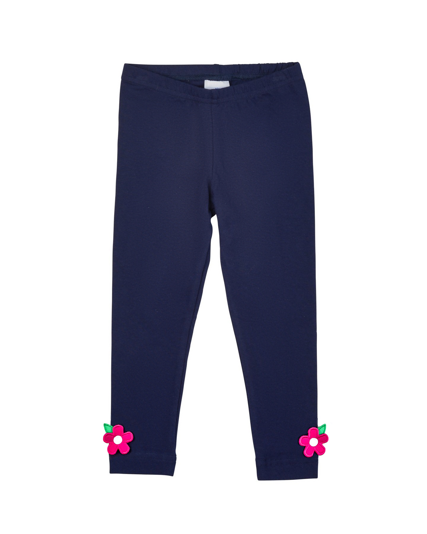 Navy Knit Leggings With Flower Applique