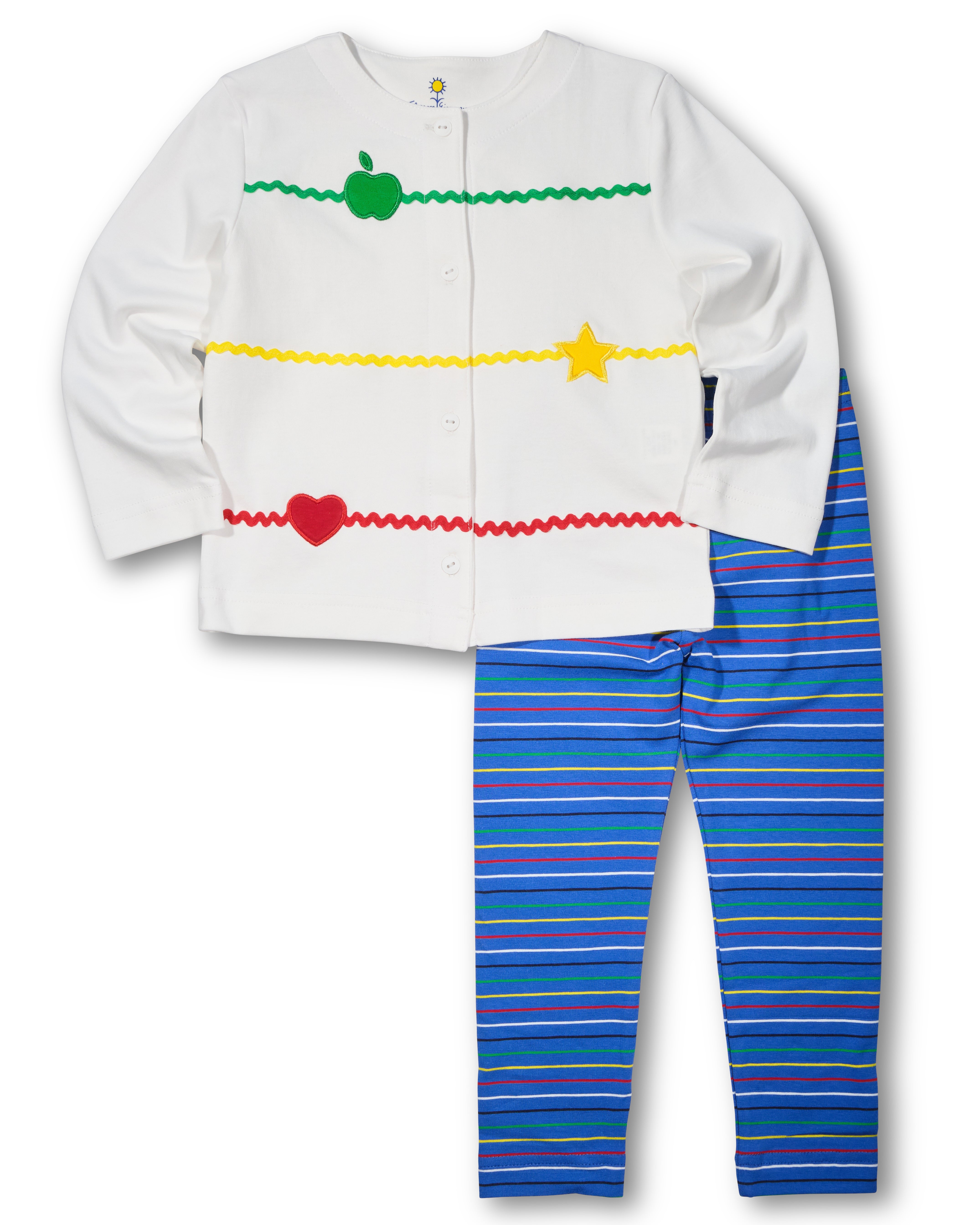 Knit Cardigan With Apple, Star, & Heart