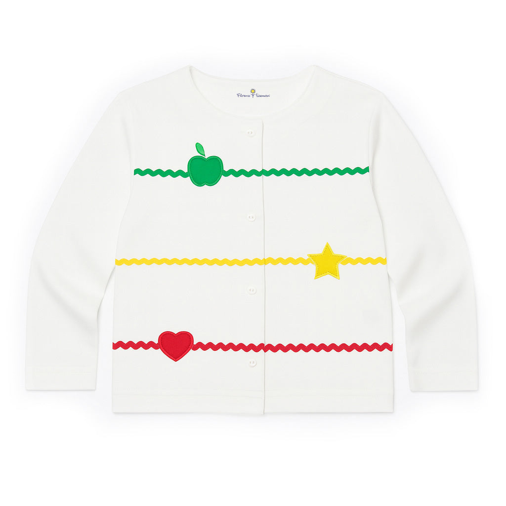 Knit Cardigan With Apple, Star, & Heart