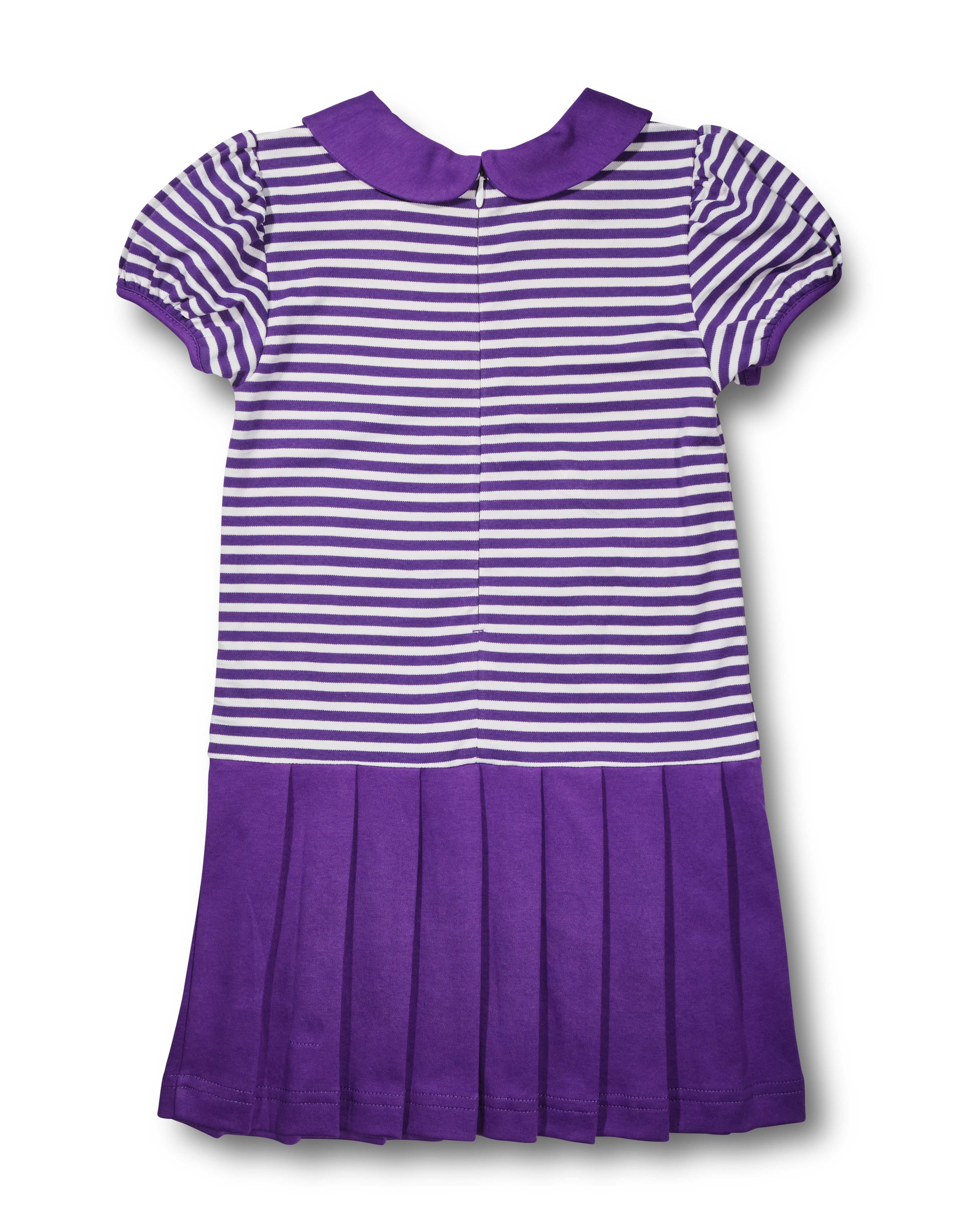Stripe Knit Pleated Dress With Flowers
