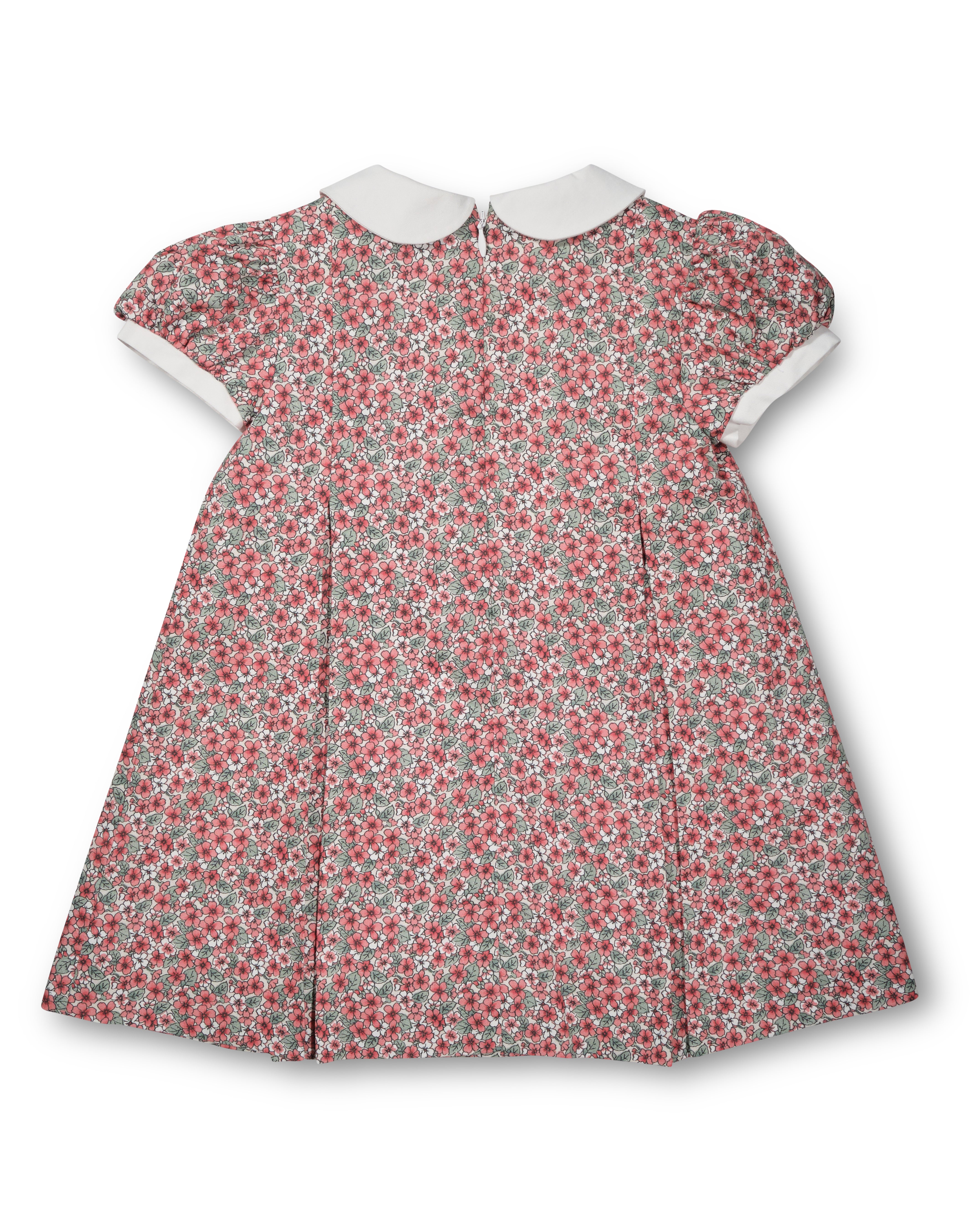 Floral dress with white collar on a white background