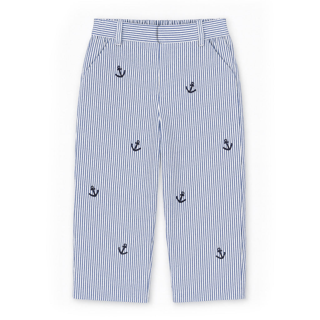 Stripe Fake Fly Pants With Anchors