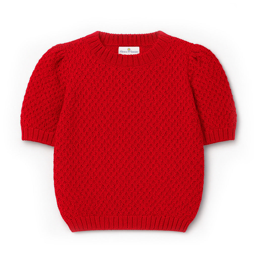 Red Short Sleeve Sweater With Puff Sleeves