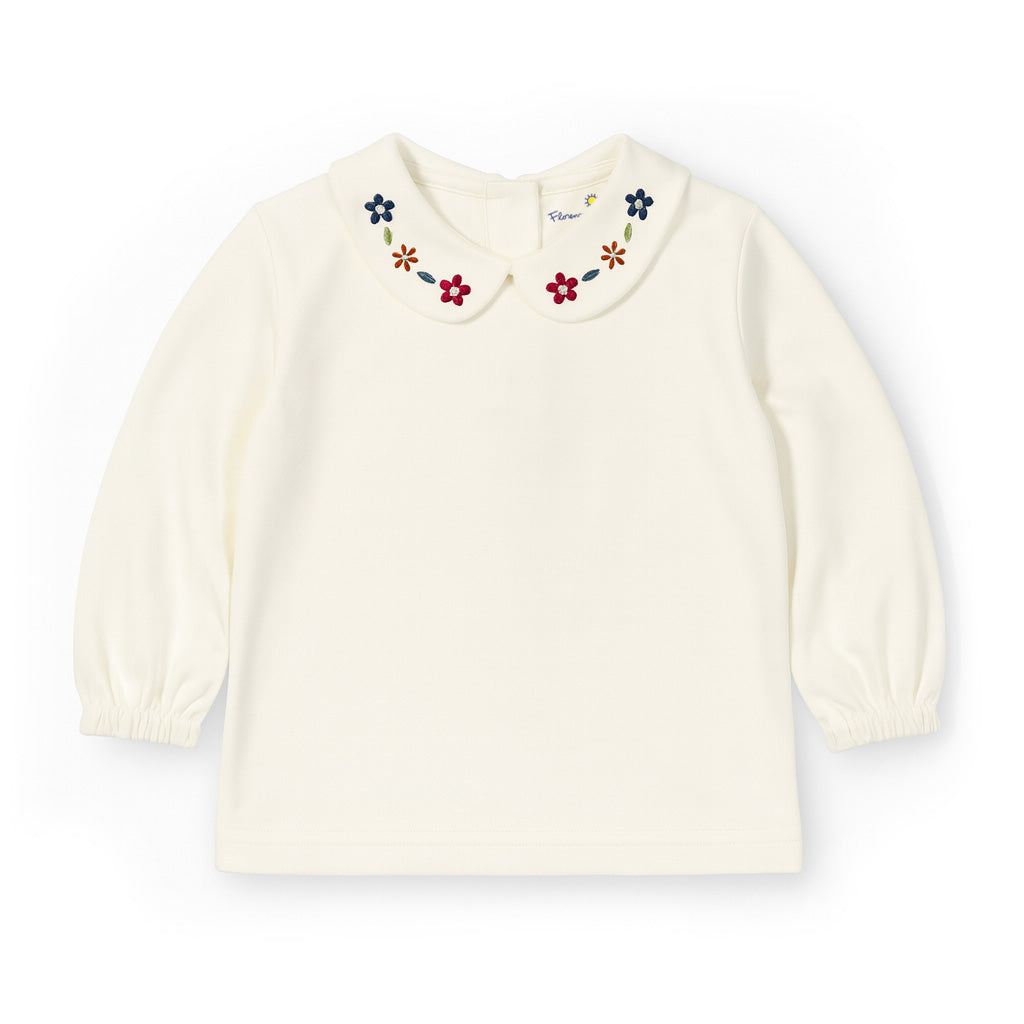 Knit Long Sleeve Blouse With Embroidered Flowers
