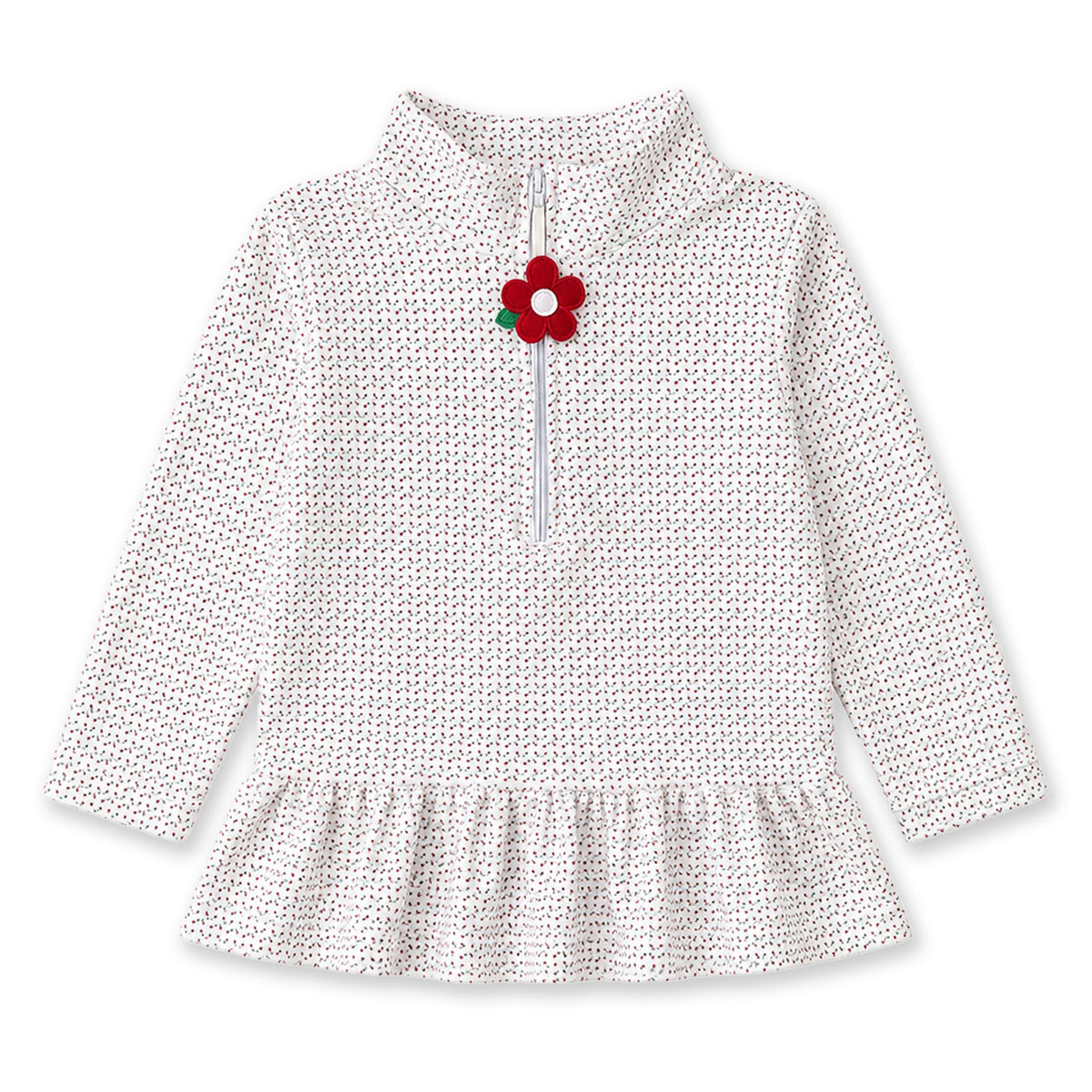 Printed Velour Half Zip Top with Flower Pull