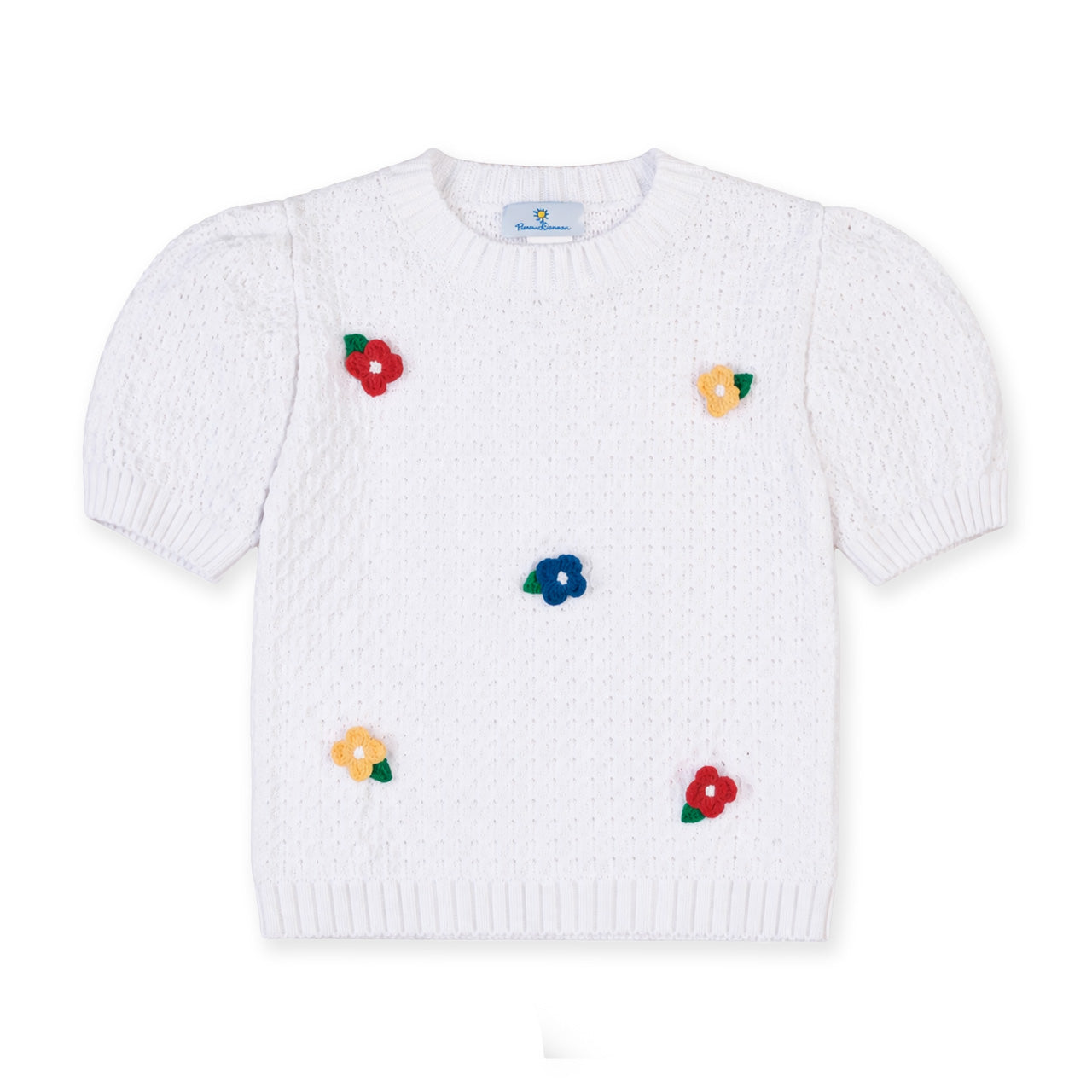 Short Sleeve Sweater with Crochet Flowers