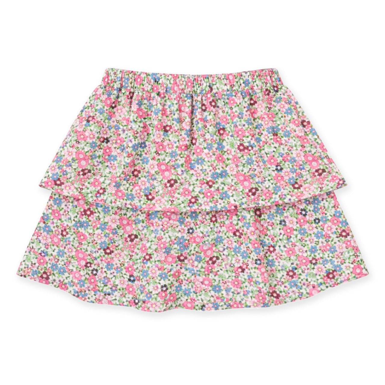 Floral patterned two-tiered skirt on a white background