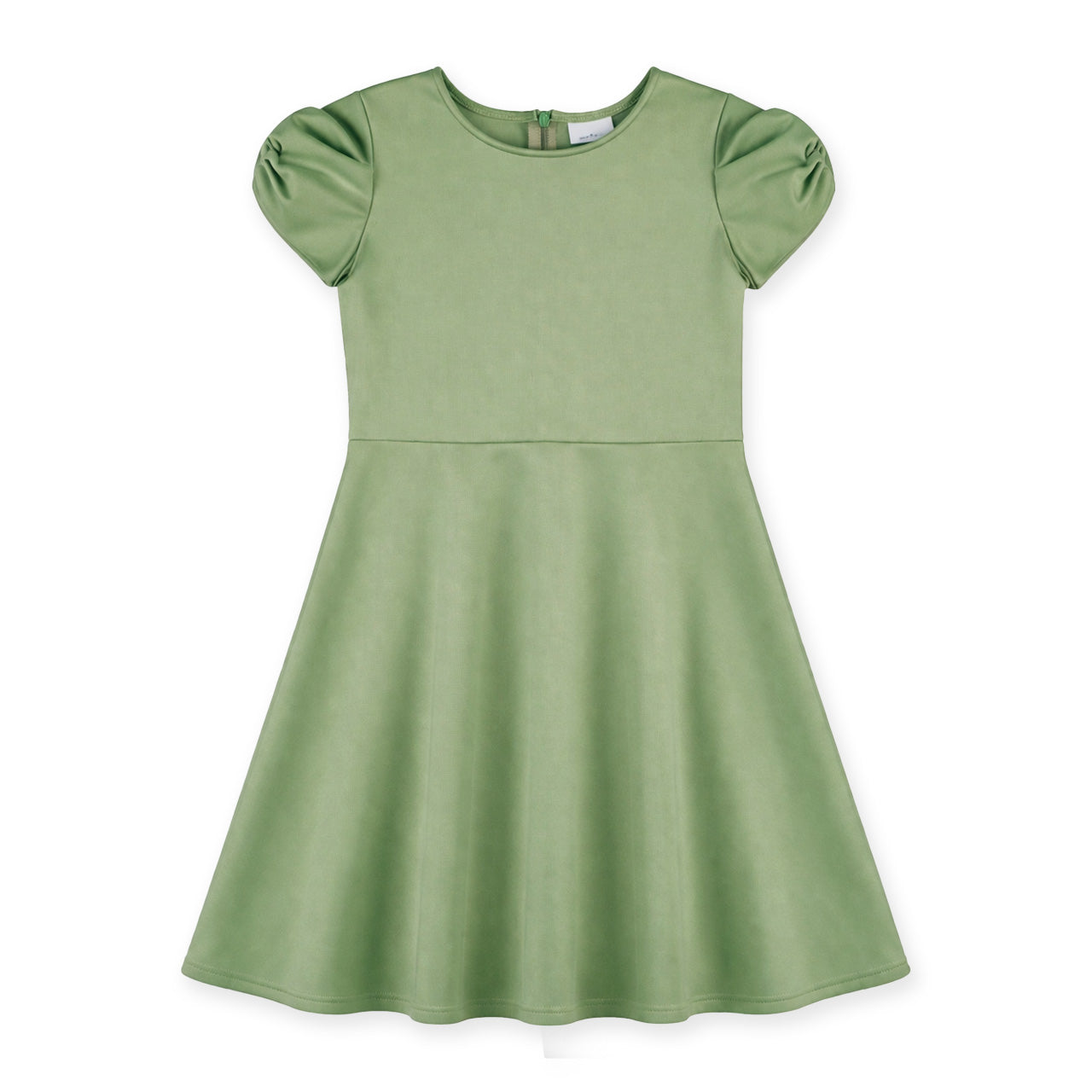 Green dress with puff sleeves on a white background