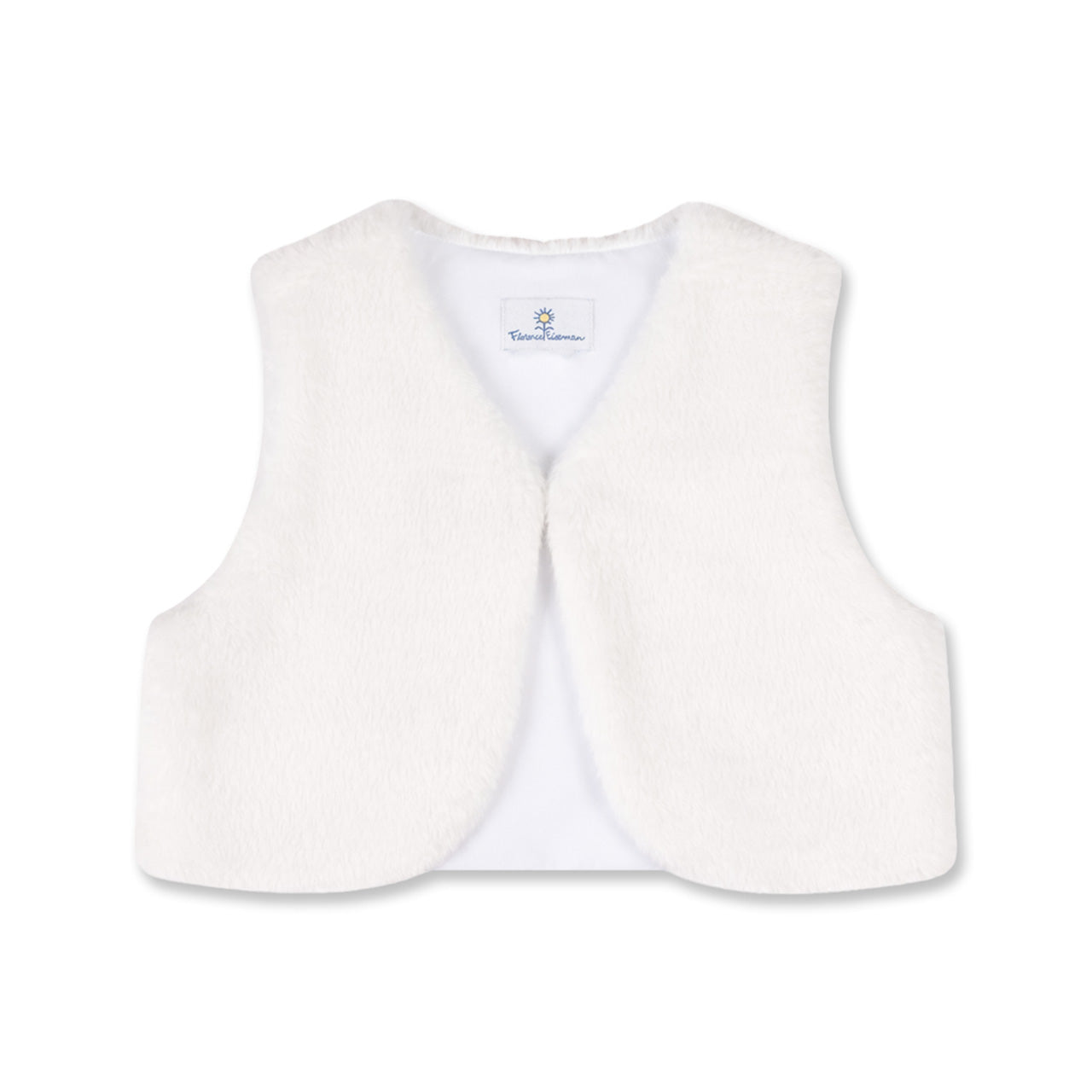 White faux fur vest on a white background