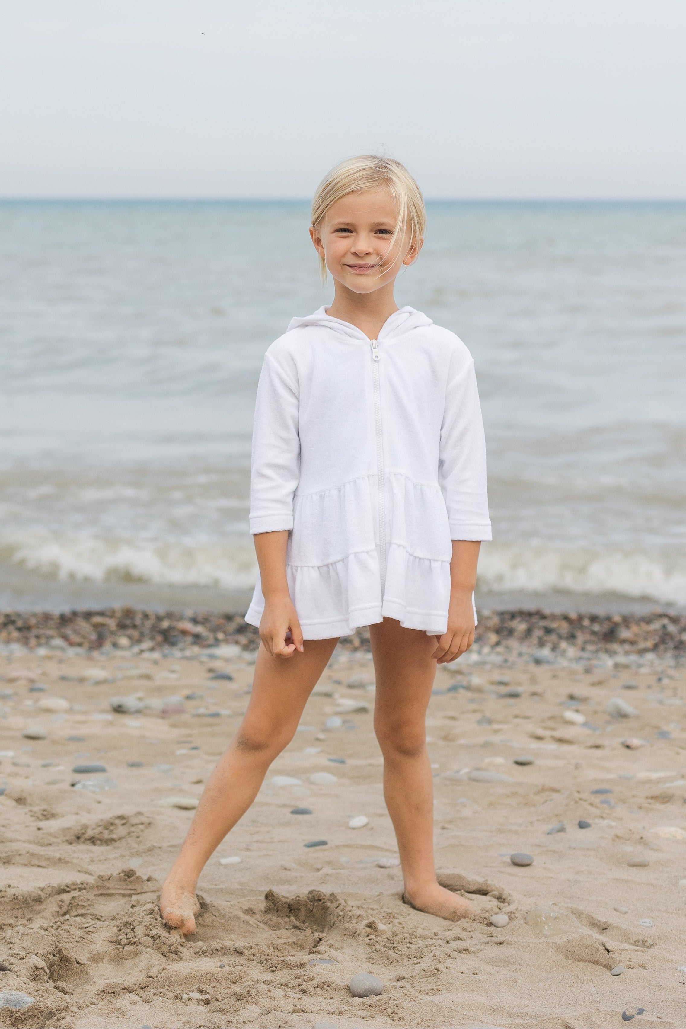 White Hooded Coverup with Tiers