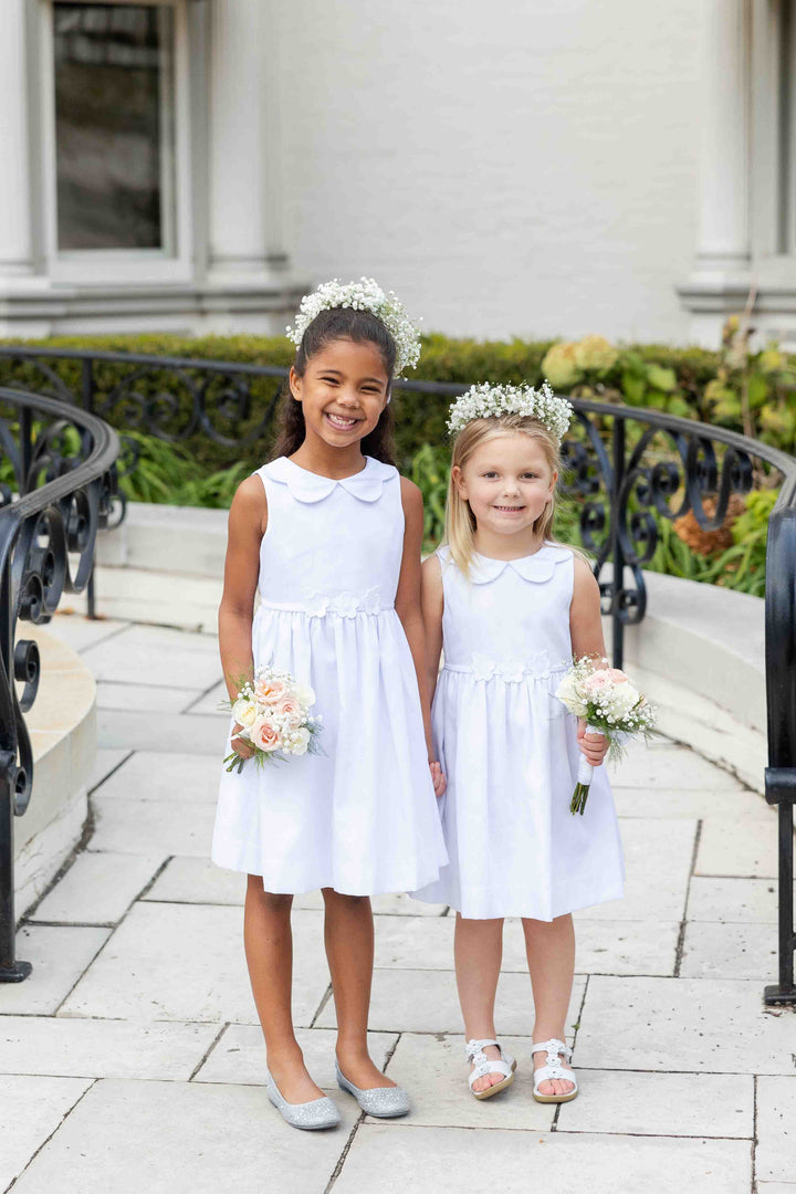 white dress with flowers White Pique Flower Dress 6