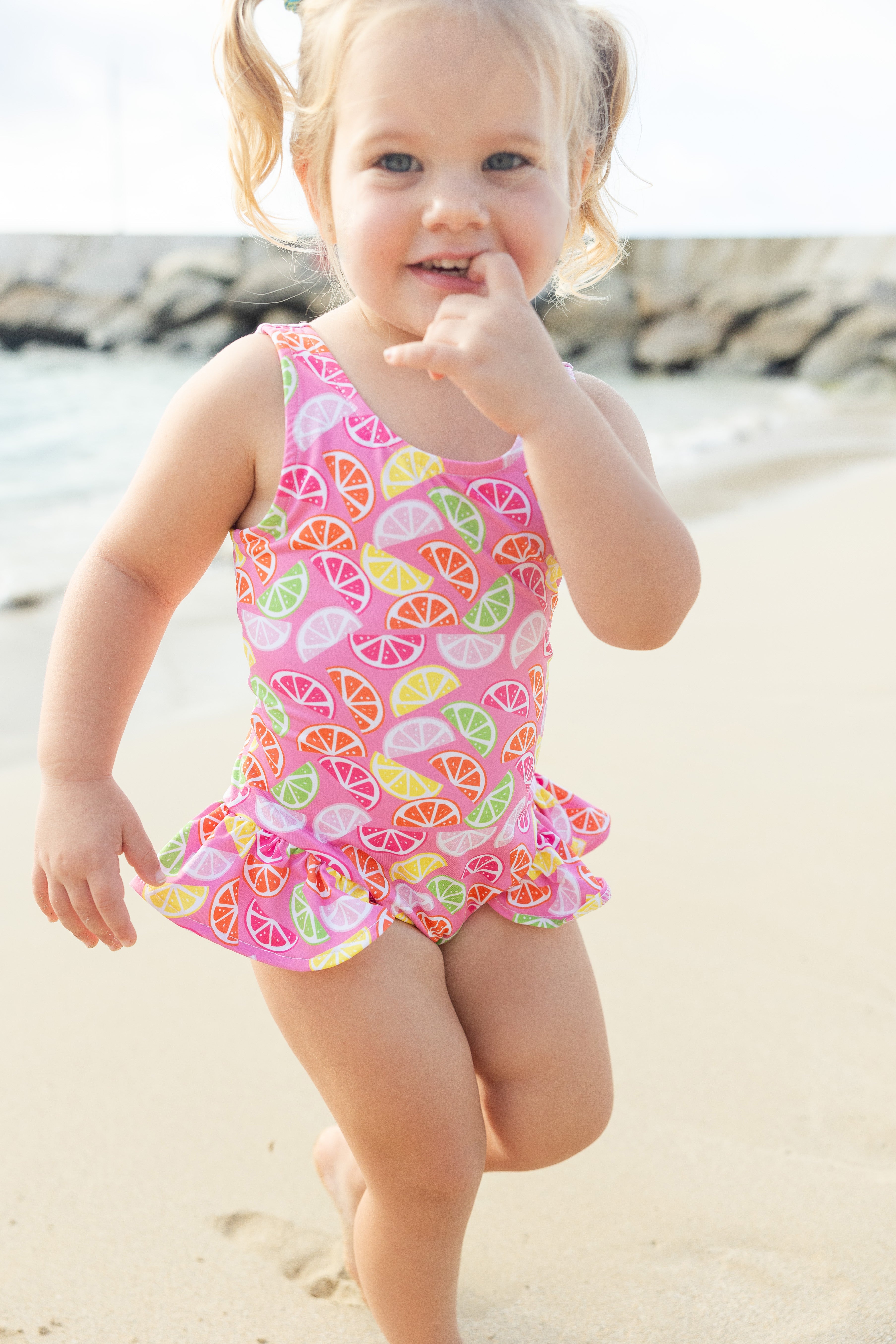 Citrus Print Swimsuit With Hip Ruffles