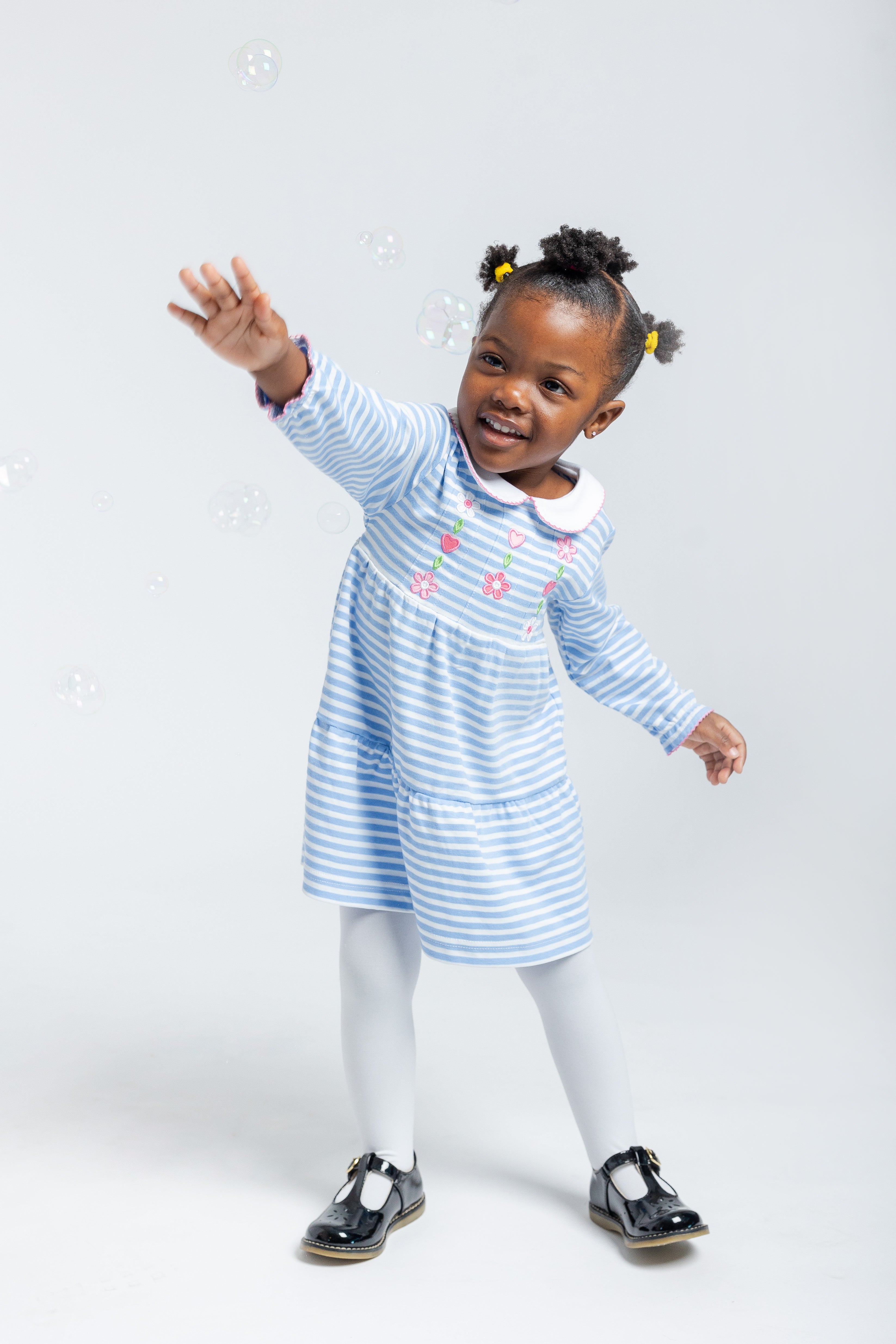 Stripe Knit Dress With Hearts & Flowers