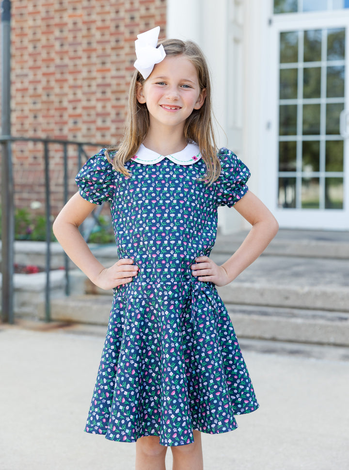 Floral Dress With Embroidered Collar 4T