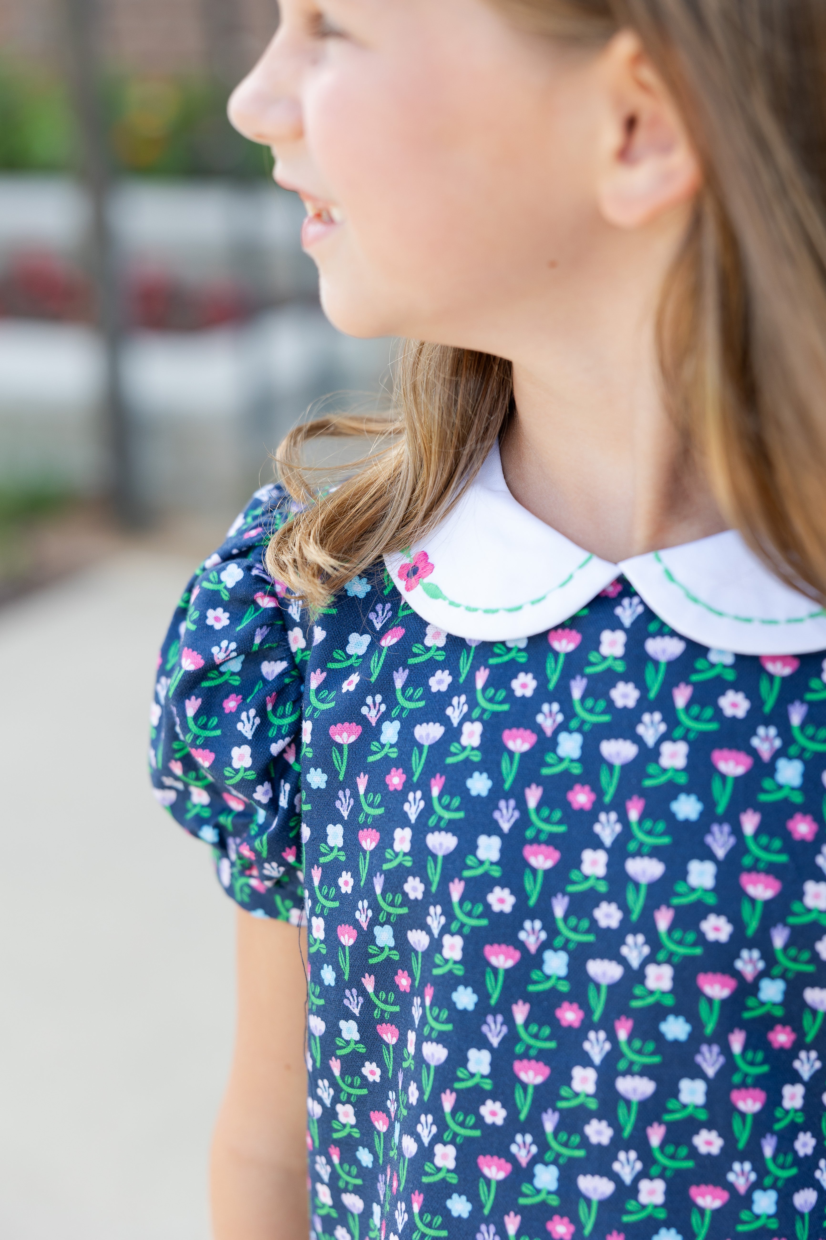 Floral Dress With Embroidered Collar