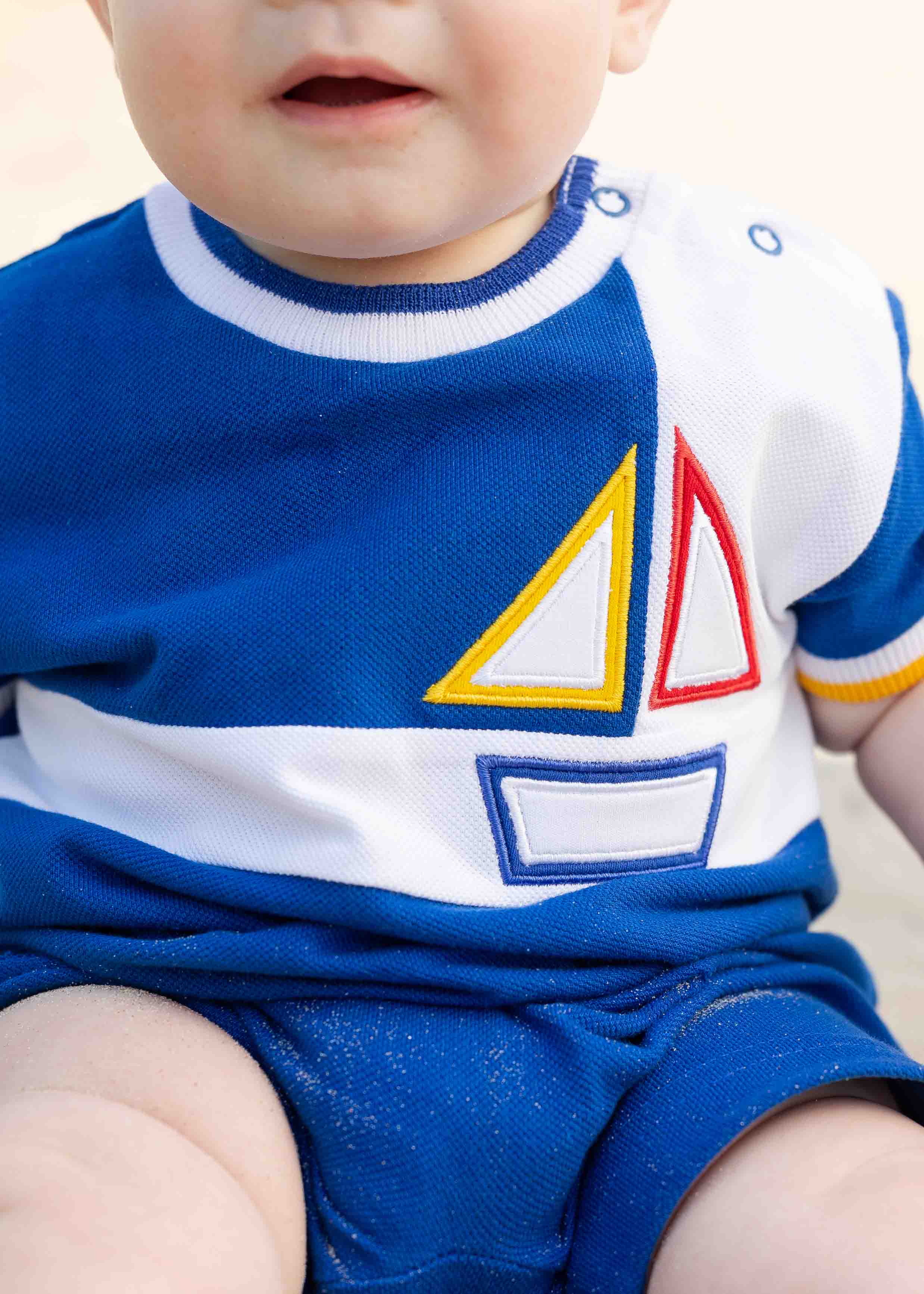 Pique Knit Shortall With Sailboat