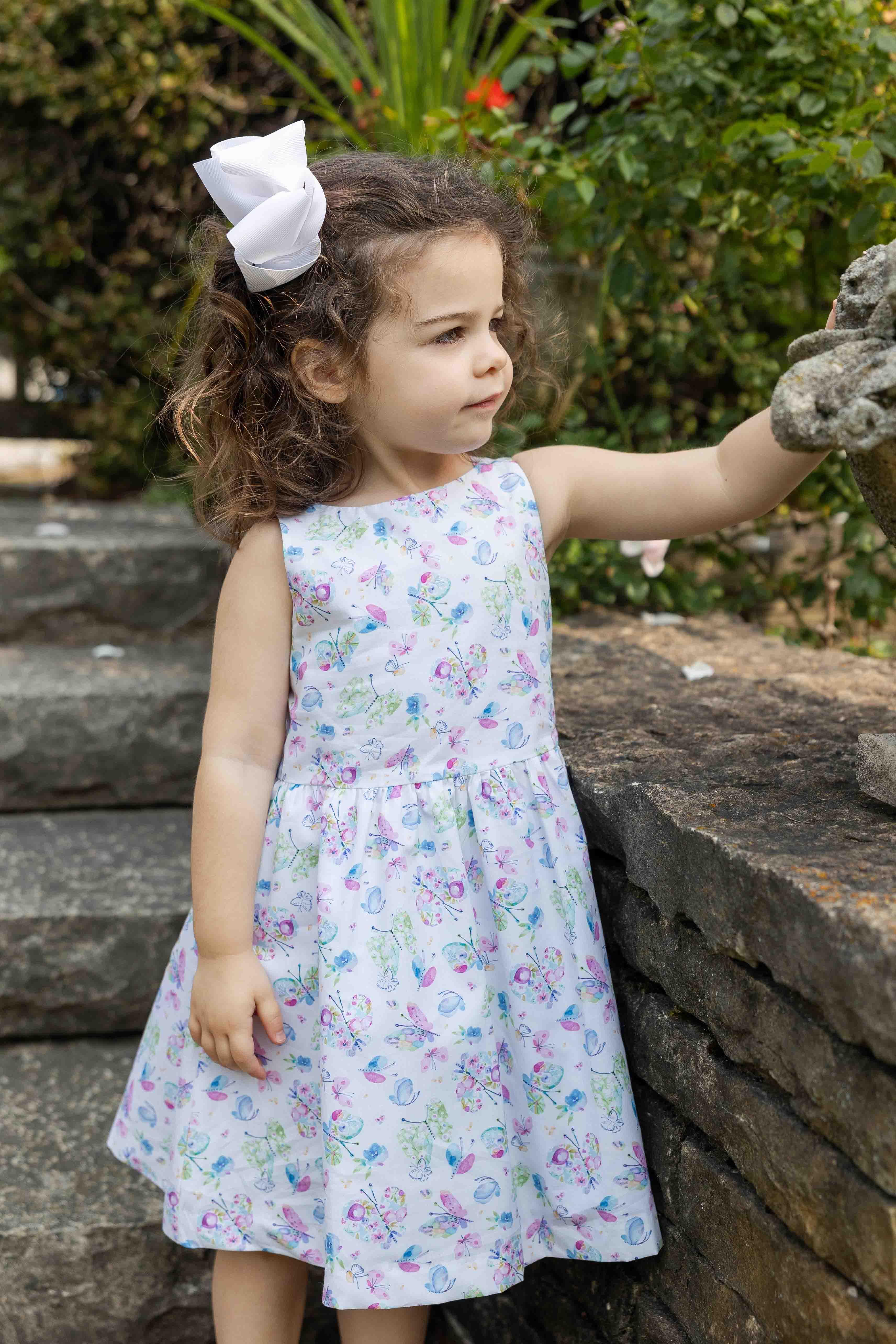Butterfly Print Dress with Back Bow