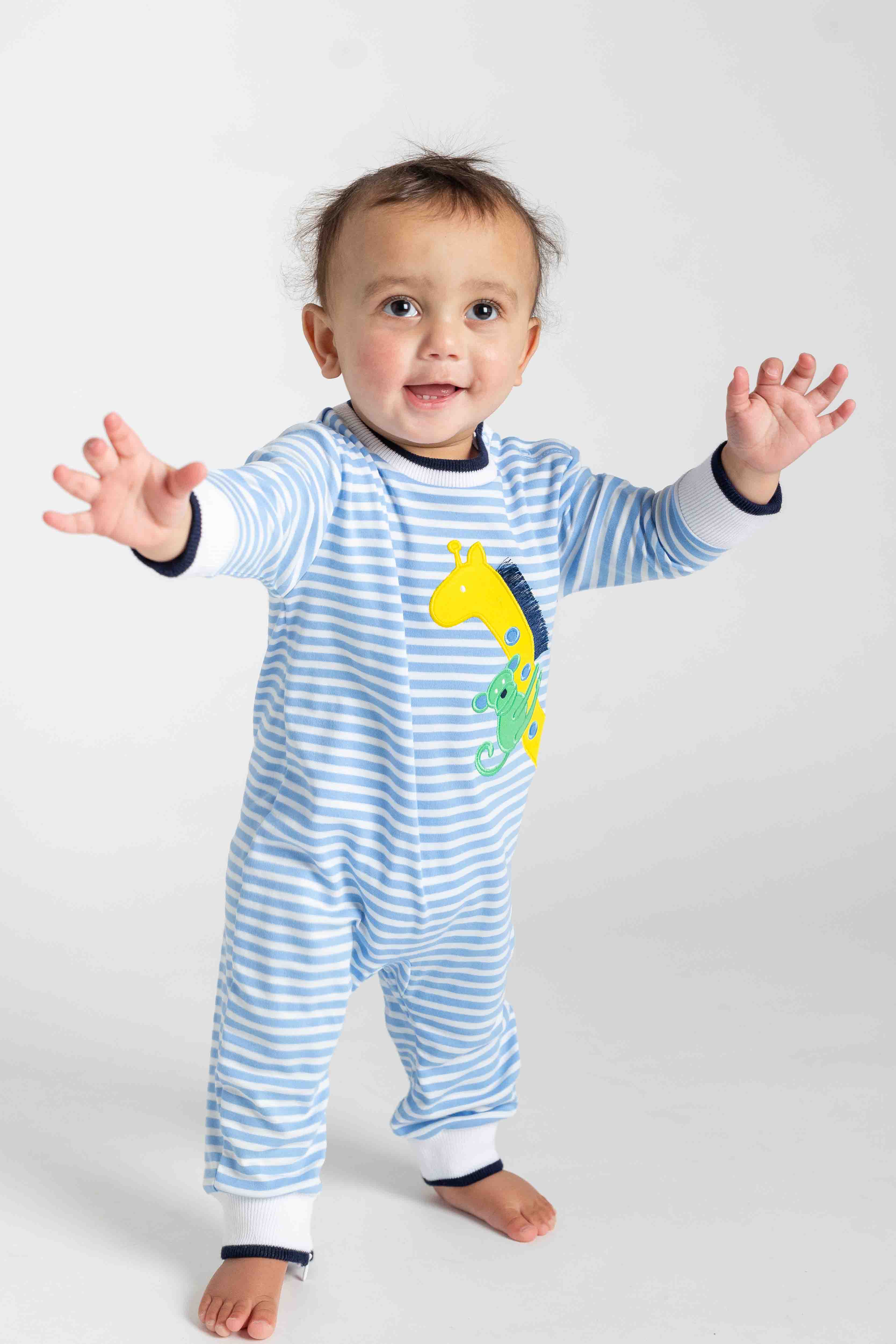 Stripe Knit Longall With Giraffe & Monkey