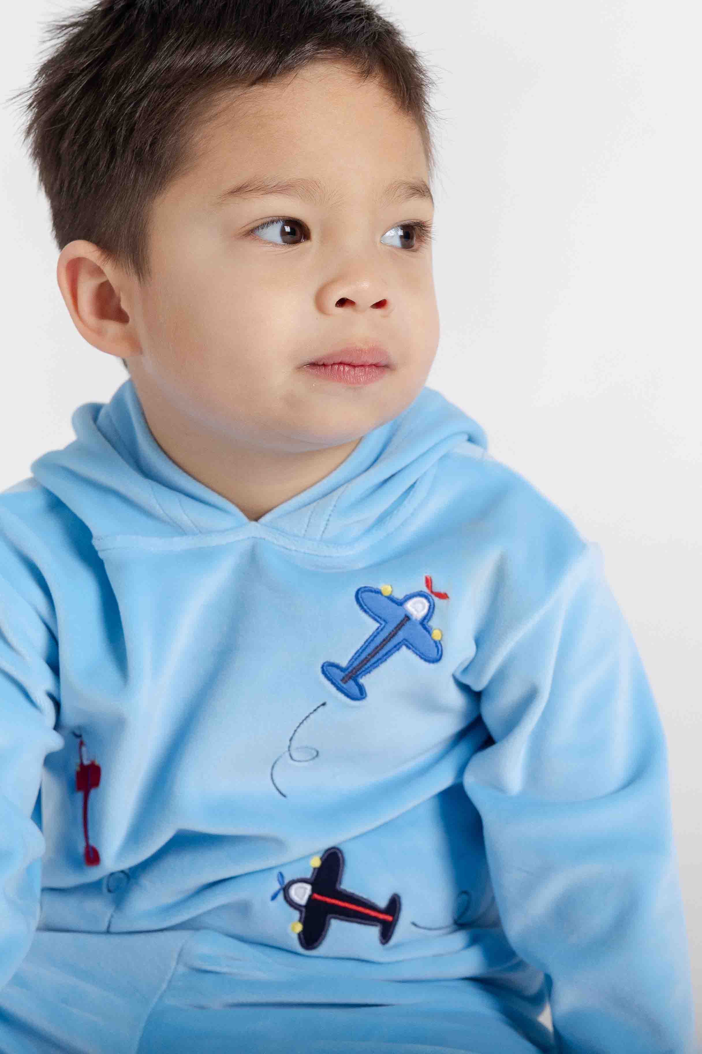 Velour Hoodie With Airplanes