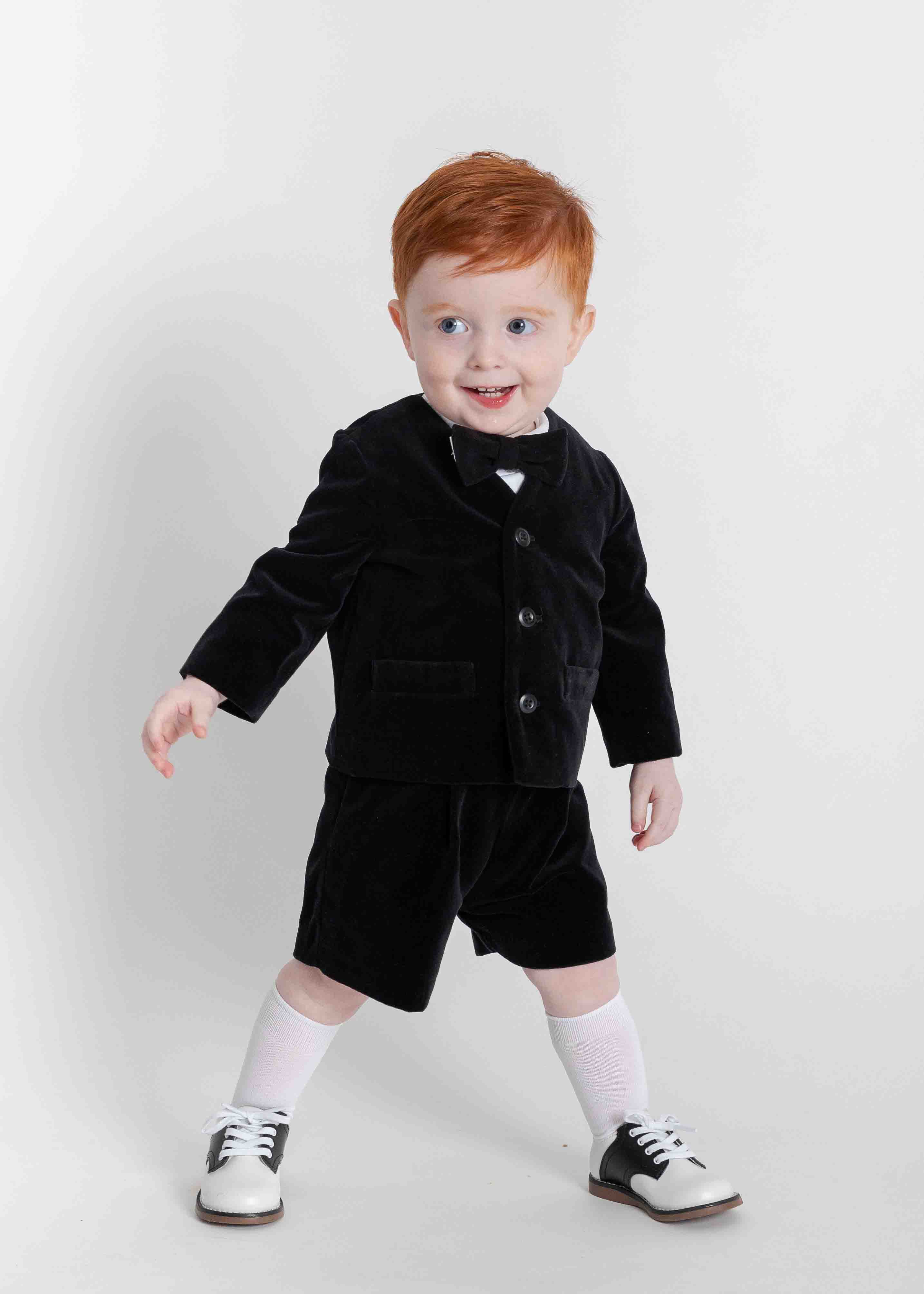 Black Velvet Jacket And Short With Woven Short Sleeve Shirt