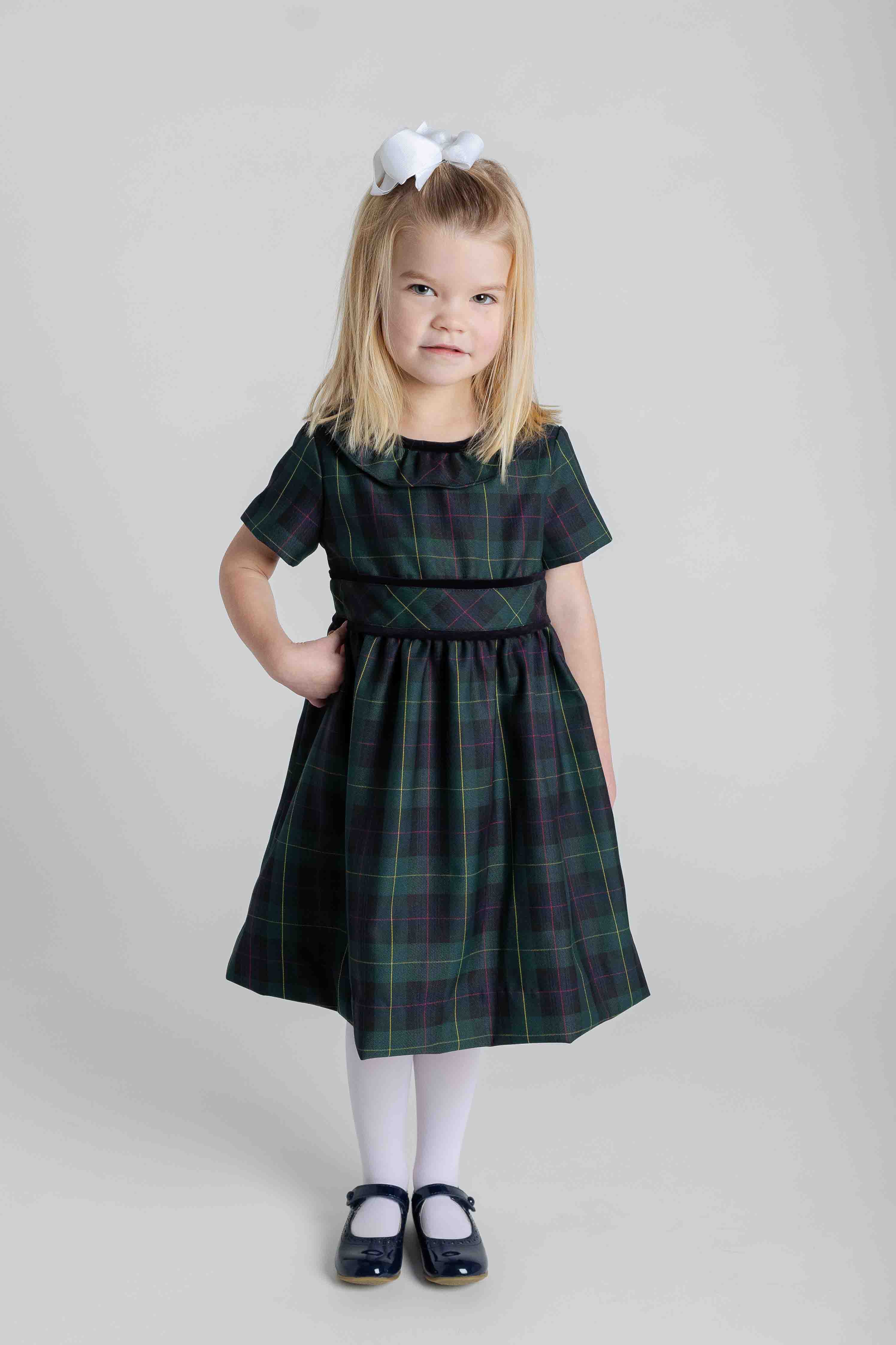 Plaid Dress With Neck Ruffle