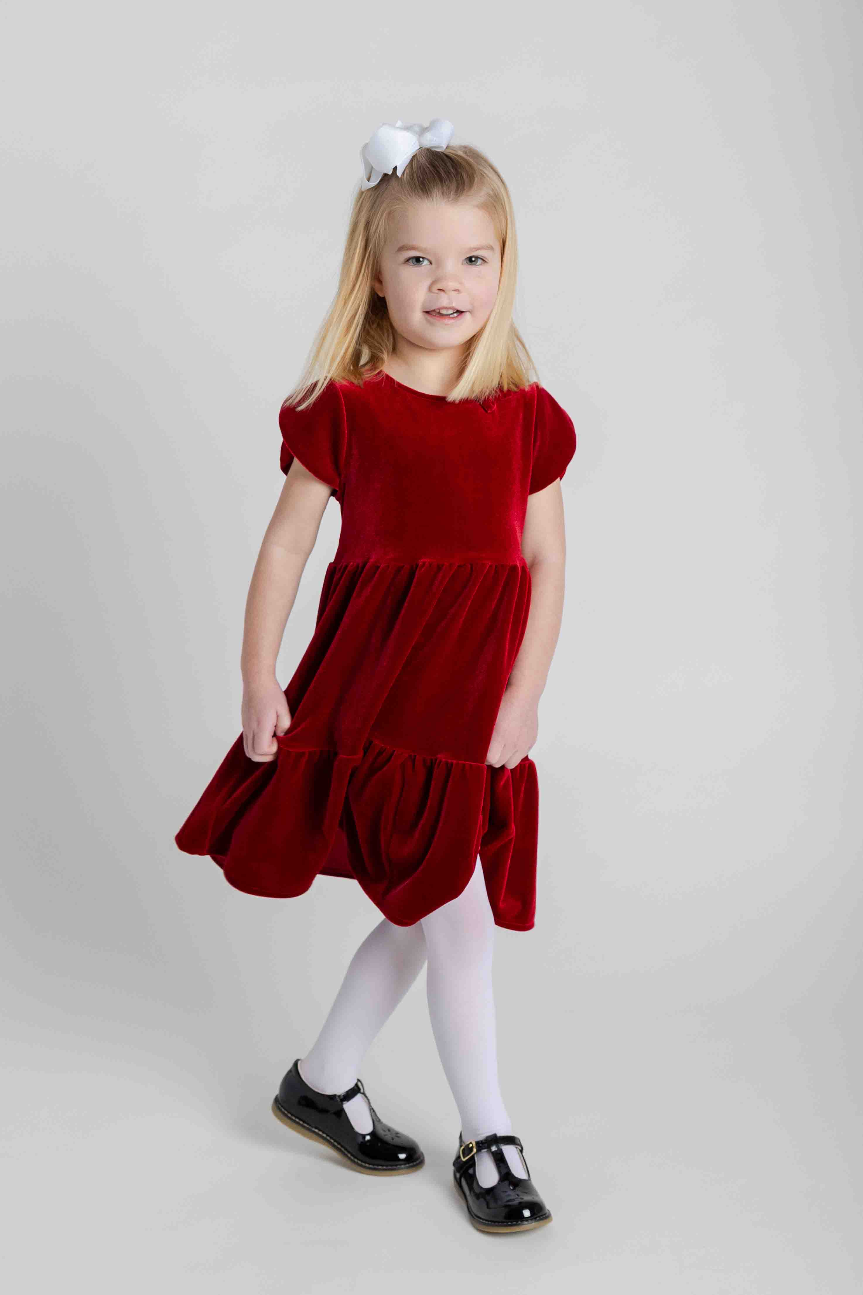Stretch Velvet Dress With Tulip Sleeves
