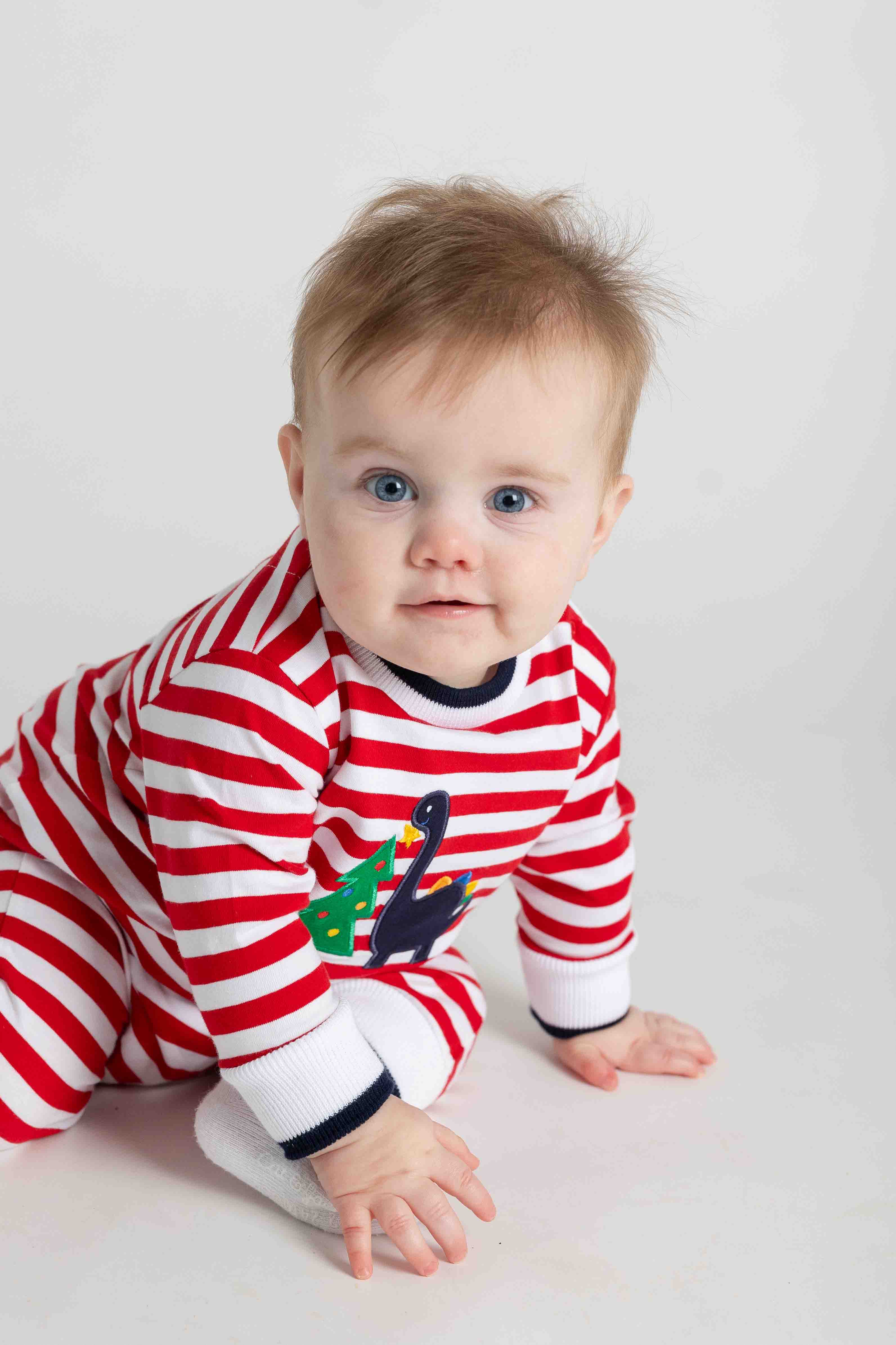 Stripe Knit Longall With Dino & Chistmas Tree