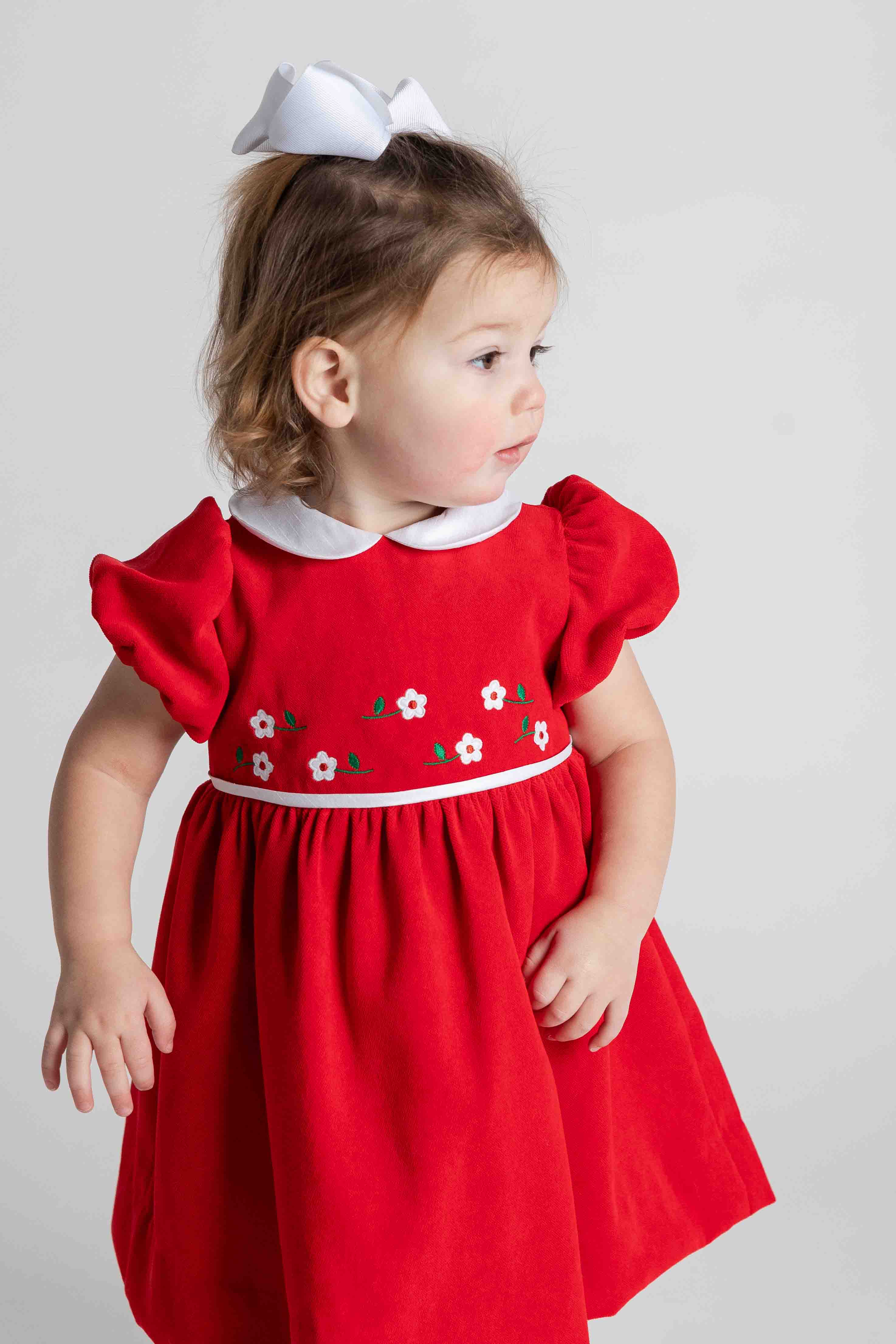 Velvet Waist Dress With Flowers