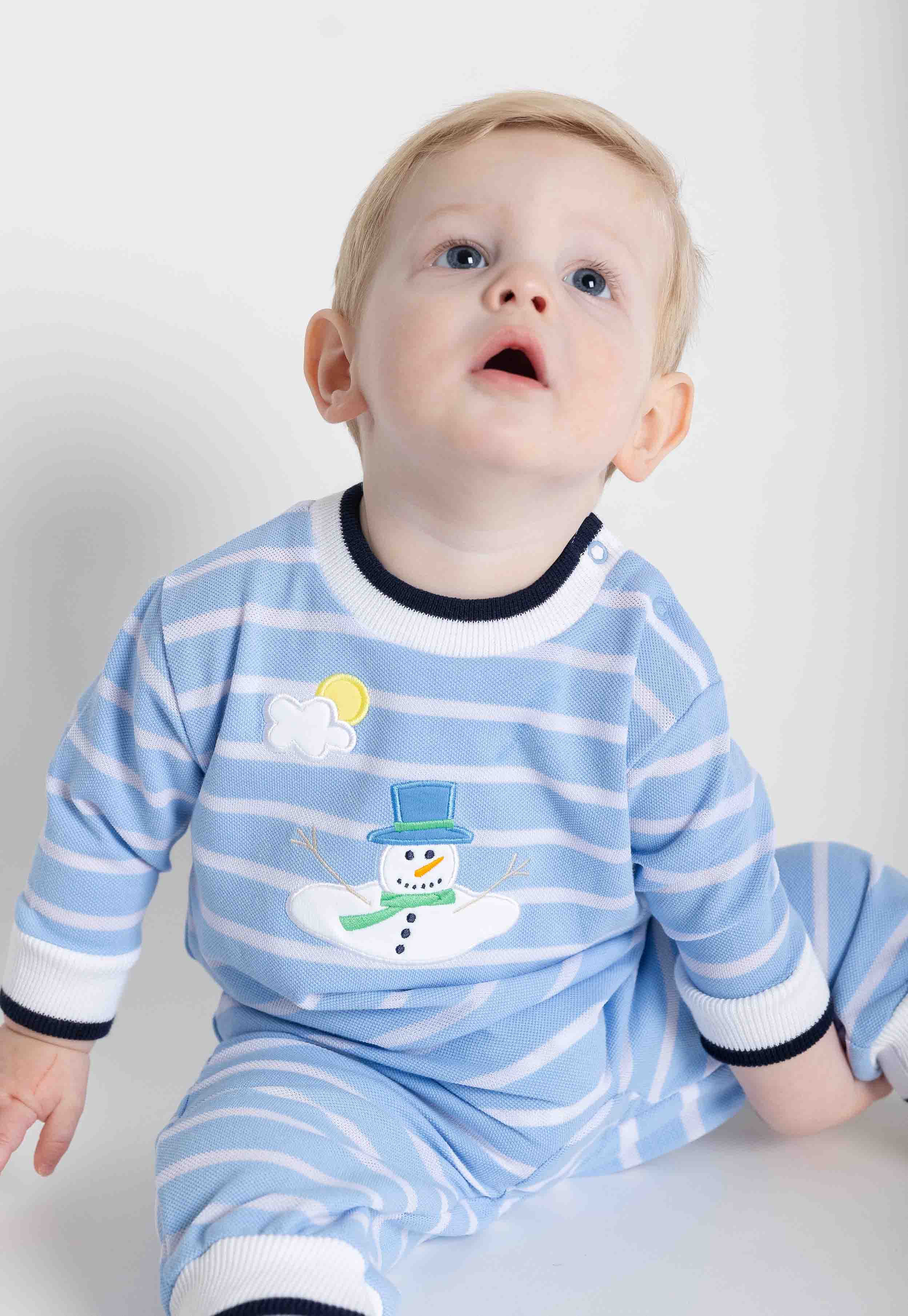 Stripe Knit Longall With Melting Snowman