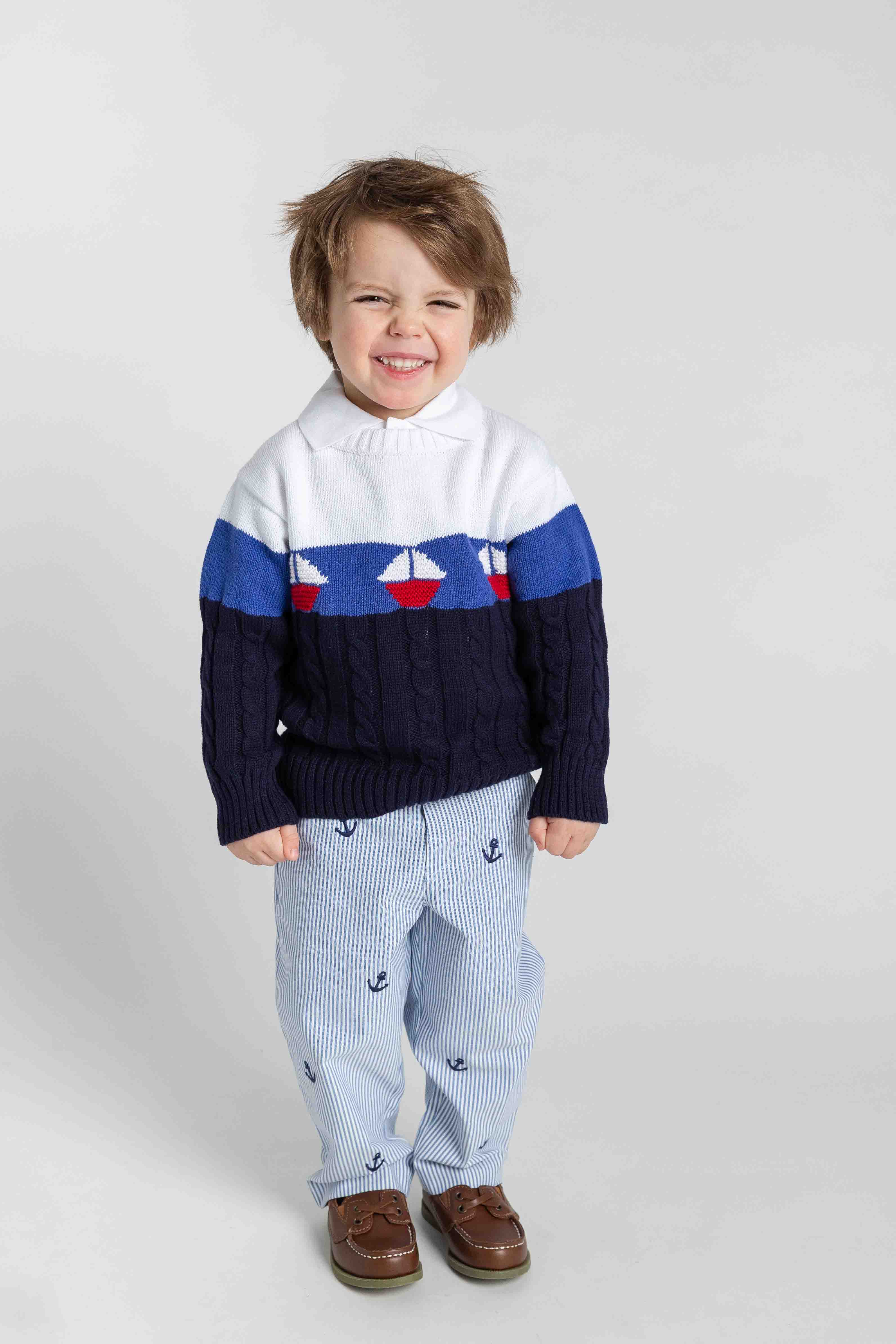 Stripe Fake Fly Pants With Anchors