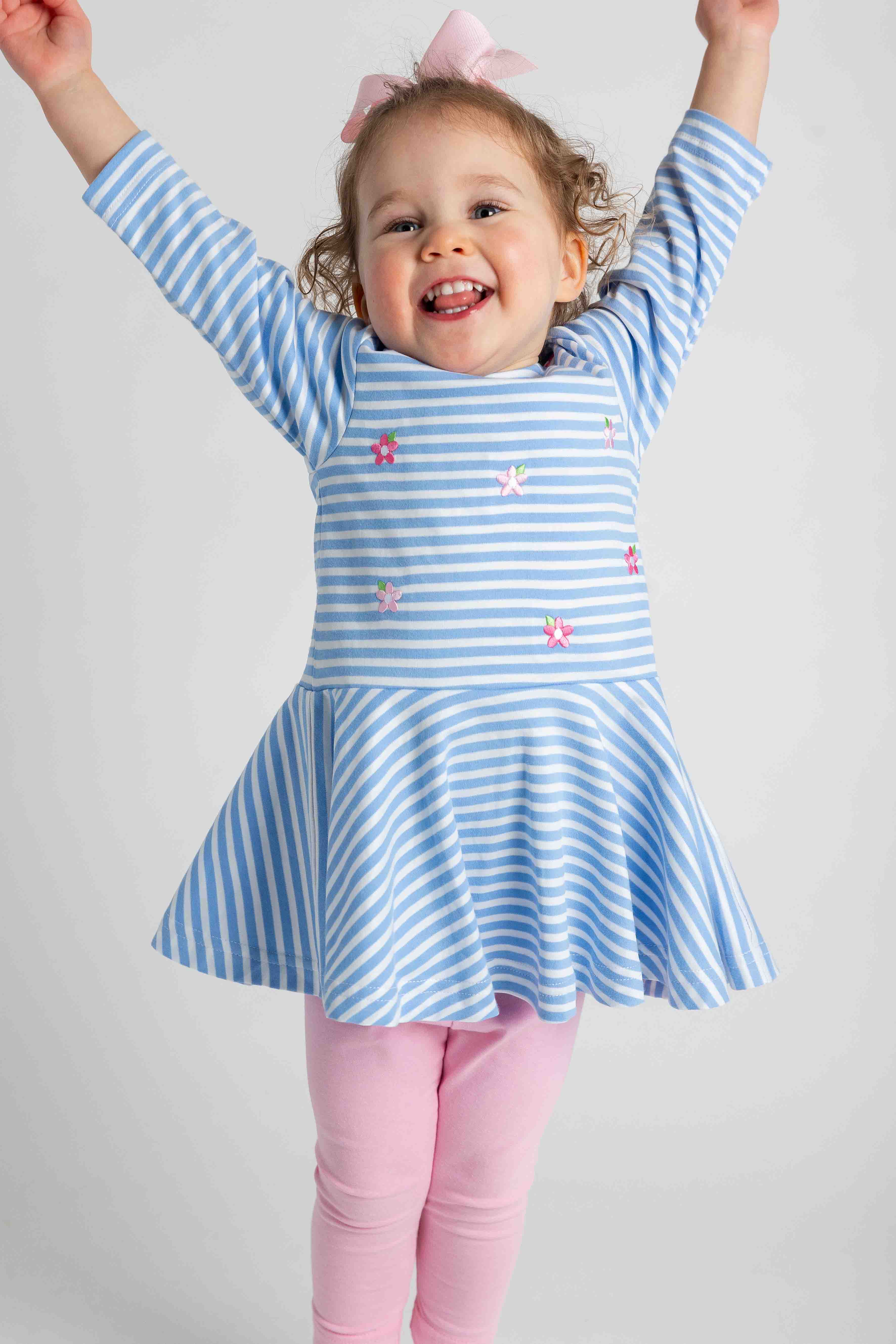Stripe Knit Dress With Embroidered Flowers