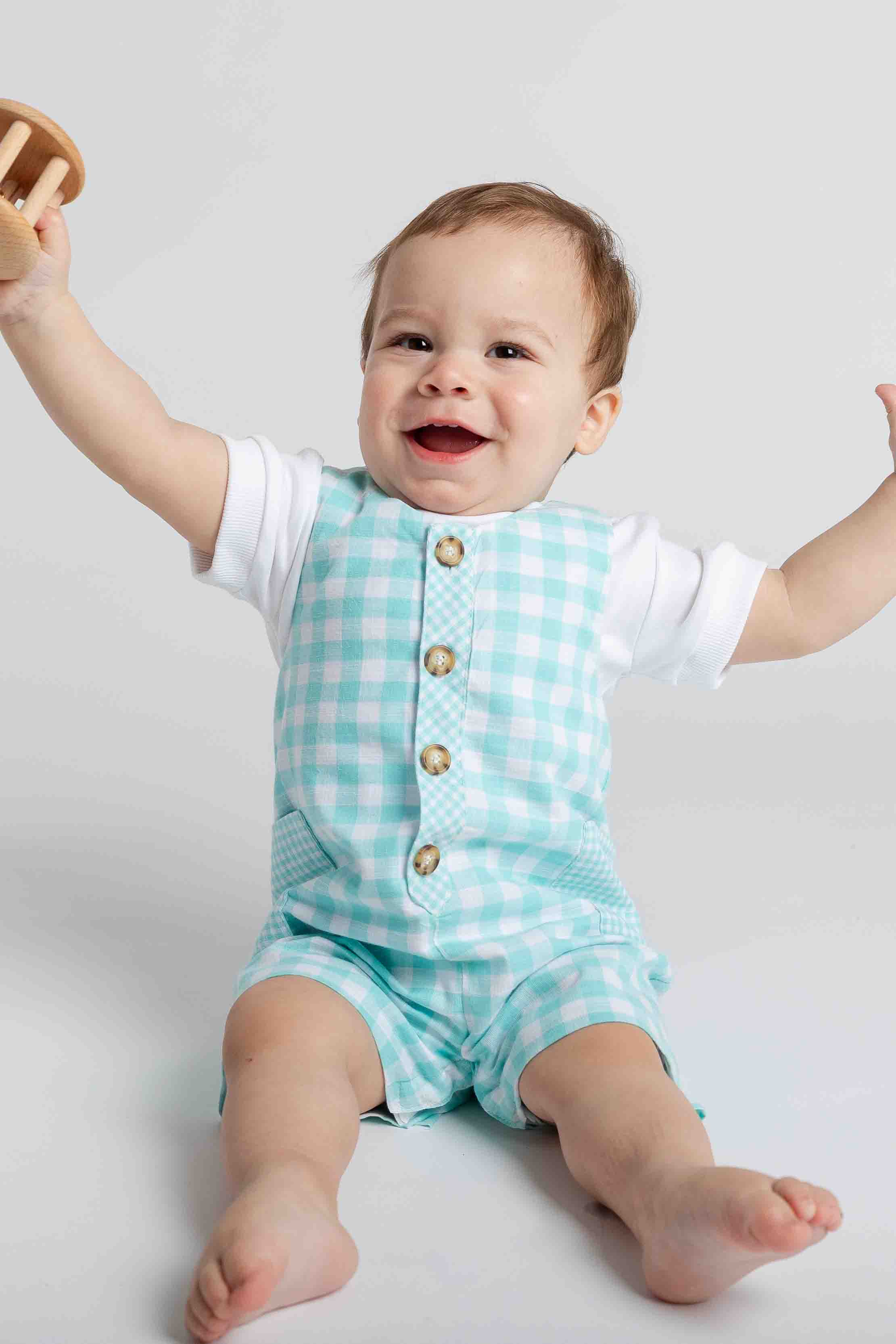 Gingham Linen Look Shortall