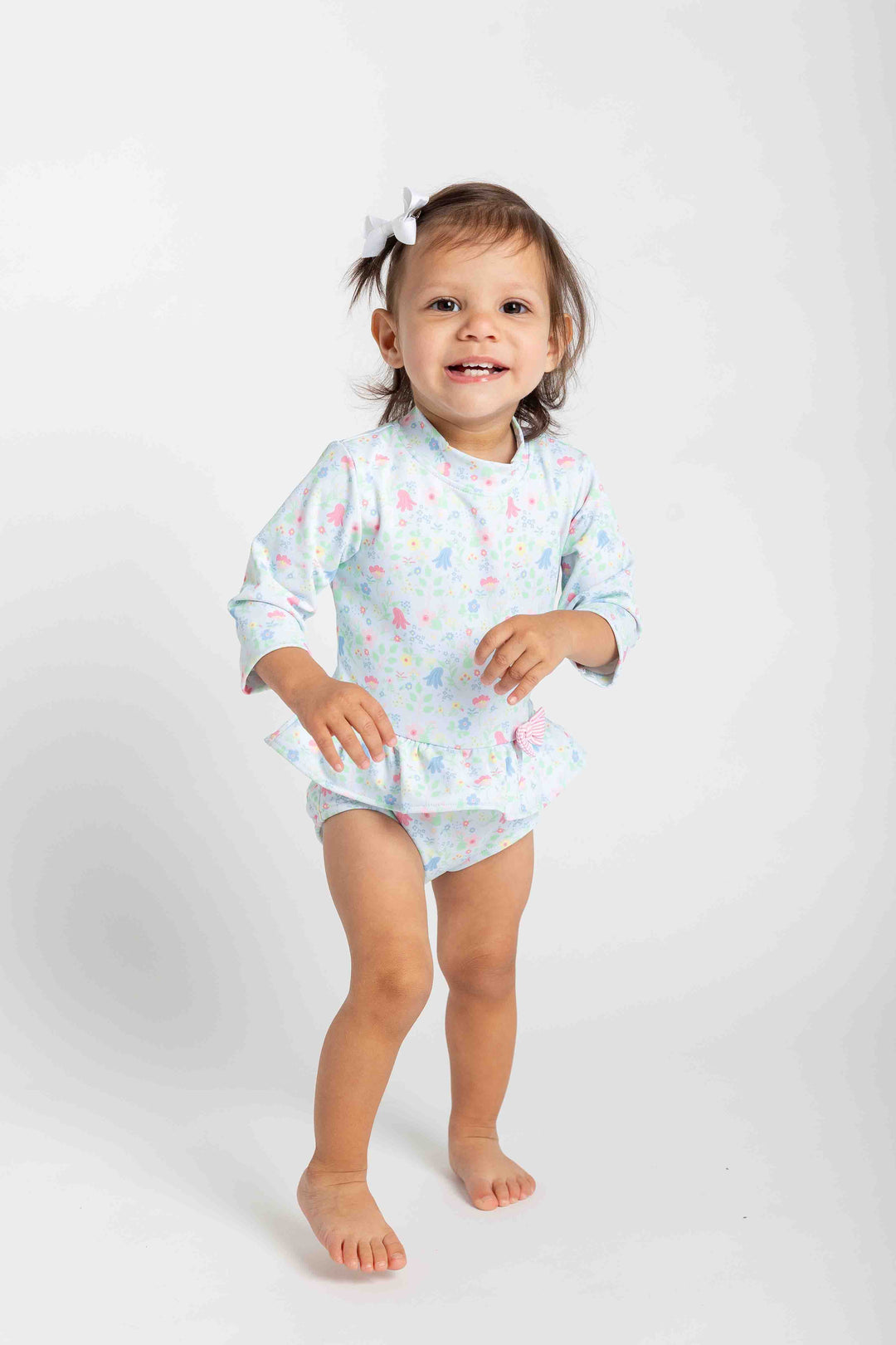 Floral Print One Piece Rashguard with Bow – Florence Eiseman