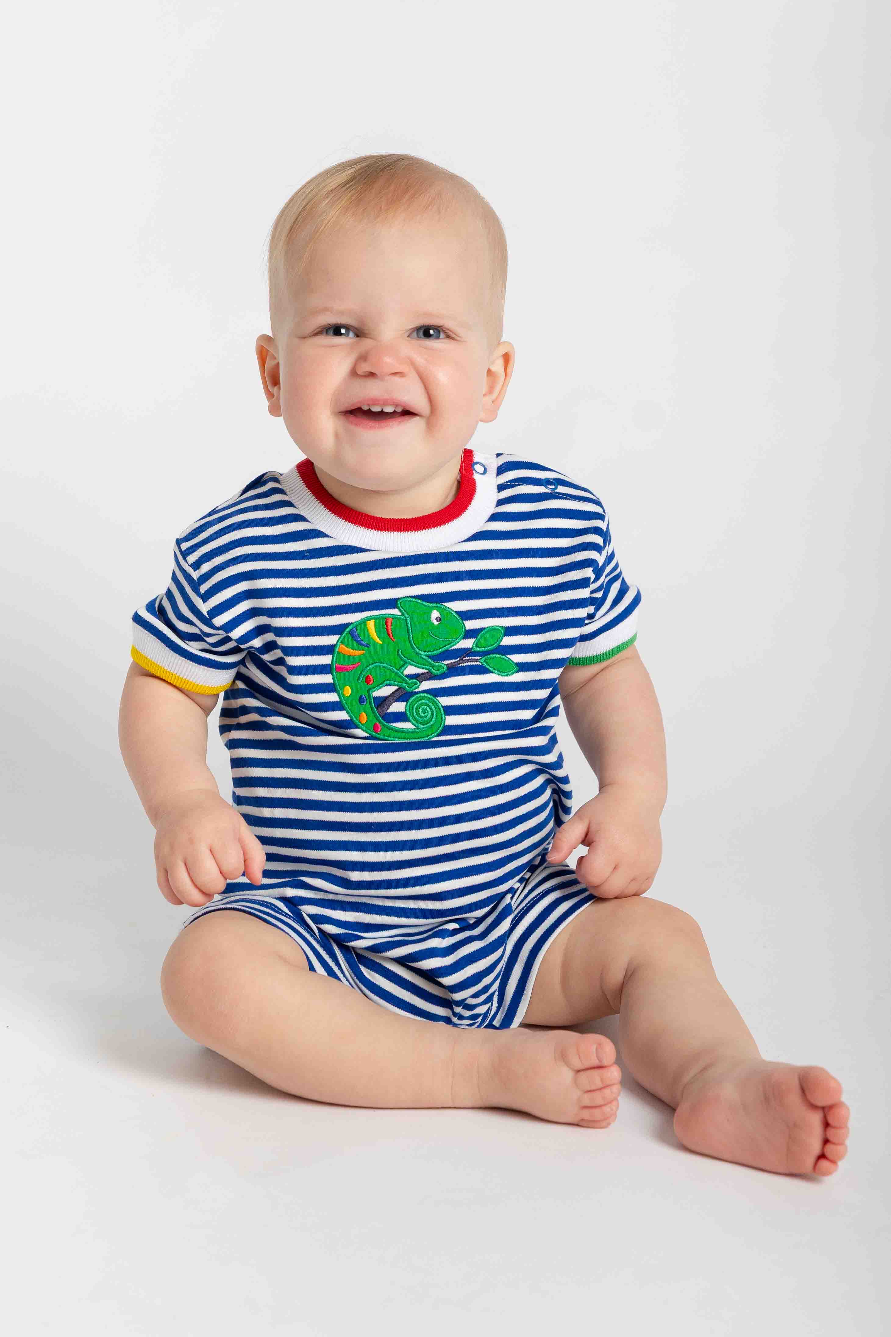 Stripe Knit Shortall With Lizard