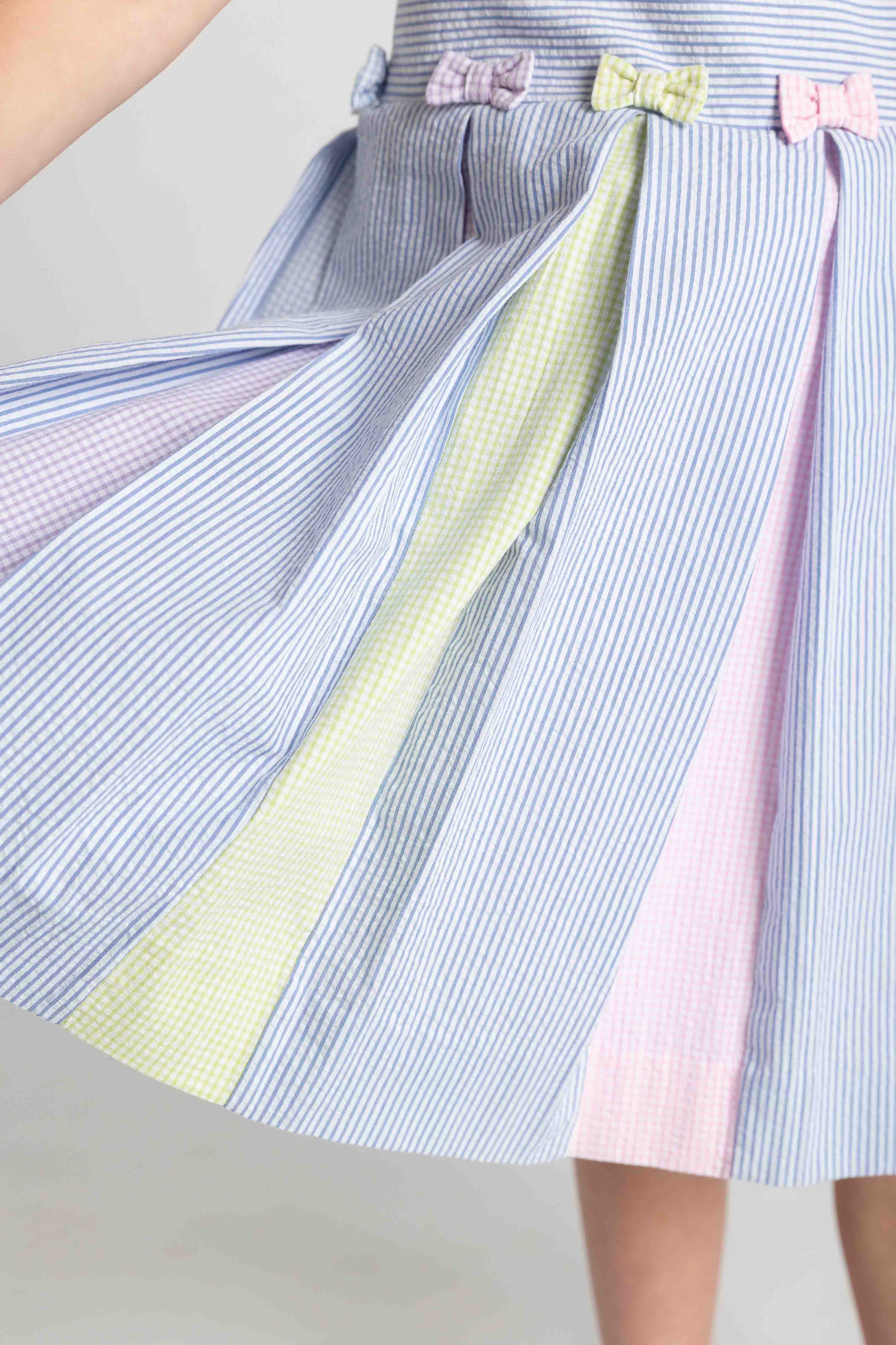 Multicolor Seersucker Pleated Dress