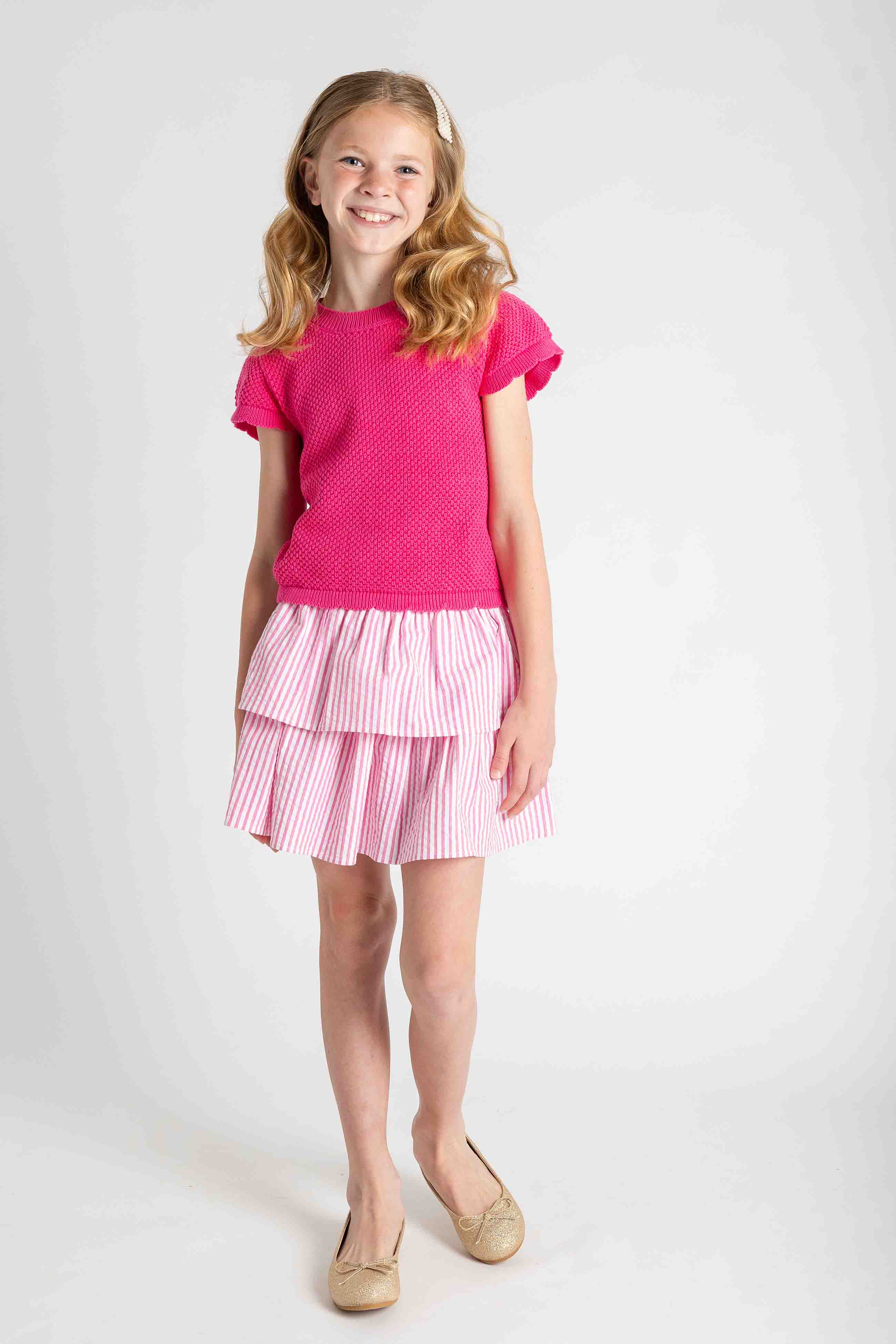 Seersucker Skirt With Ruched Waist