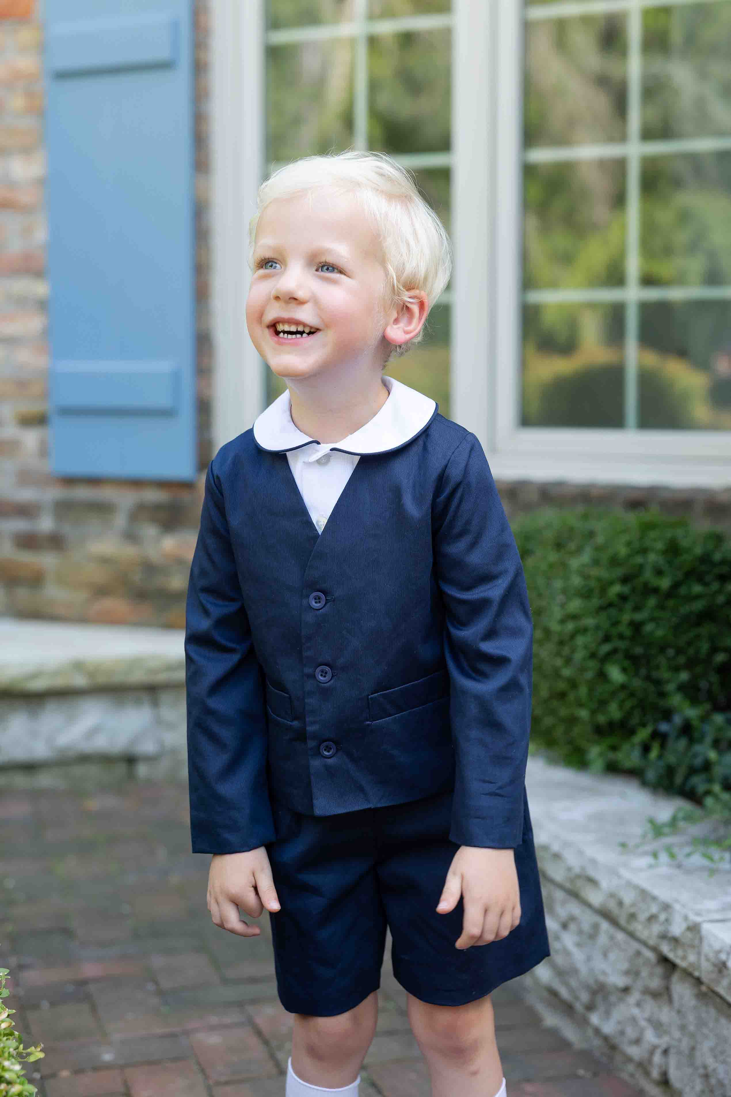 Navy Pique Jacket and Short with Woven Short Sleeve Shirt