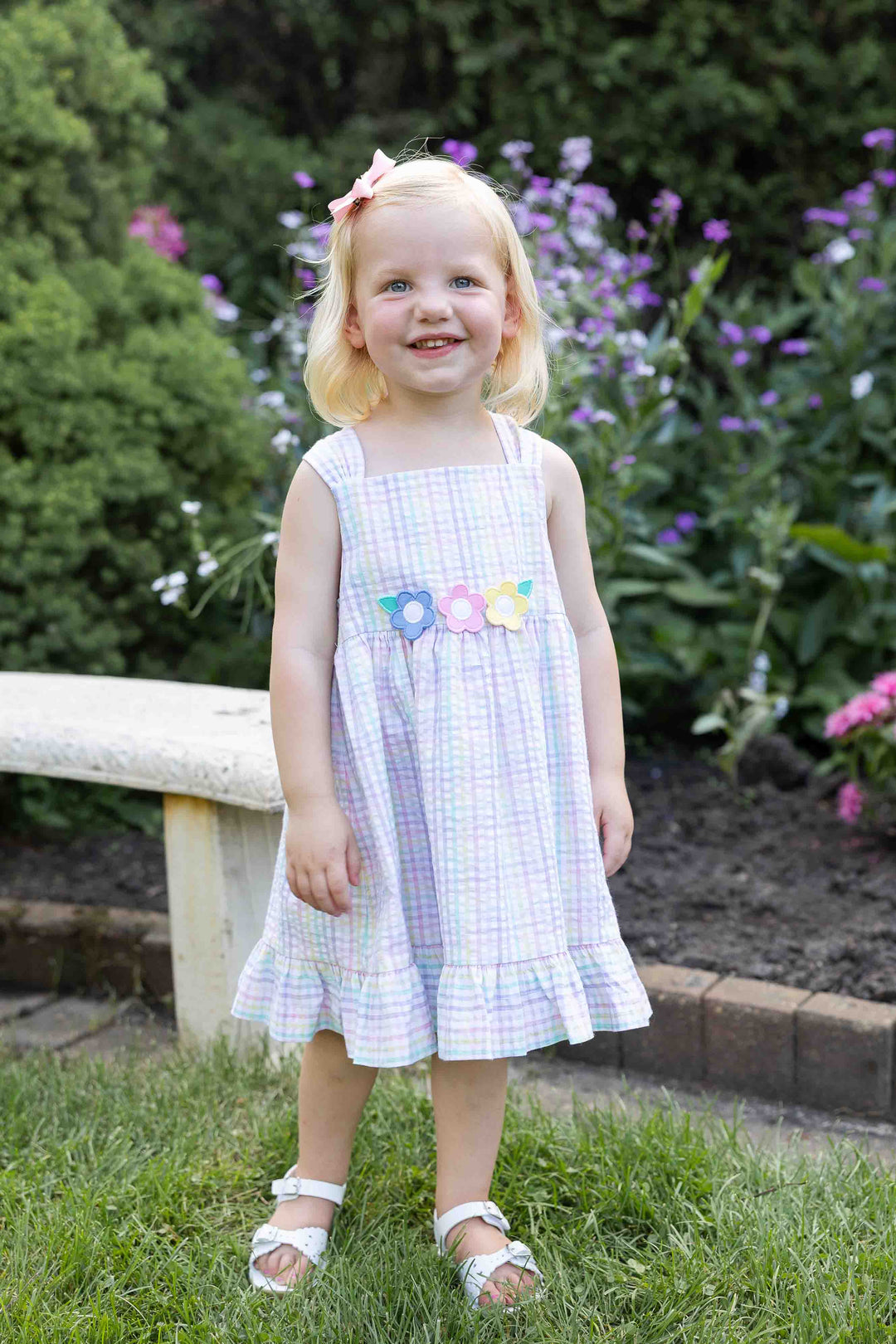 white christmas dresses Tea Party Smocked Pink Seersucker Dress main image 1