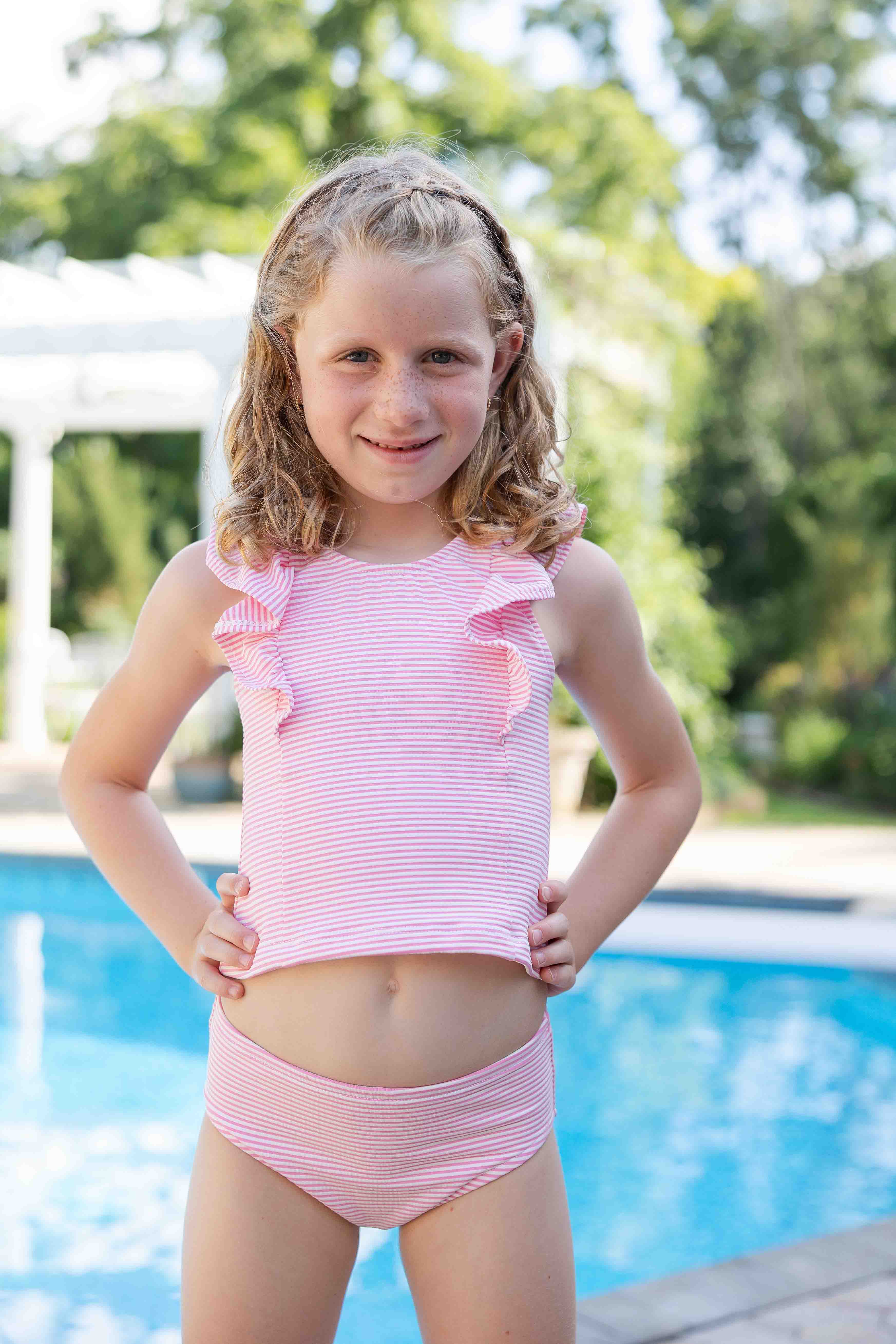 Seersucker Tankini With Ruffles