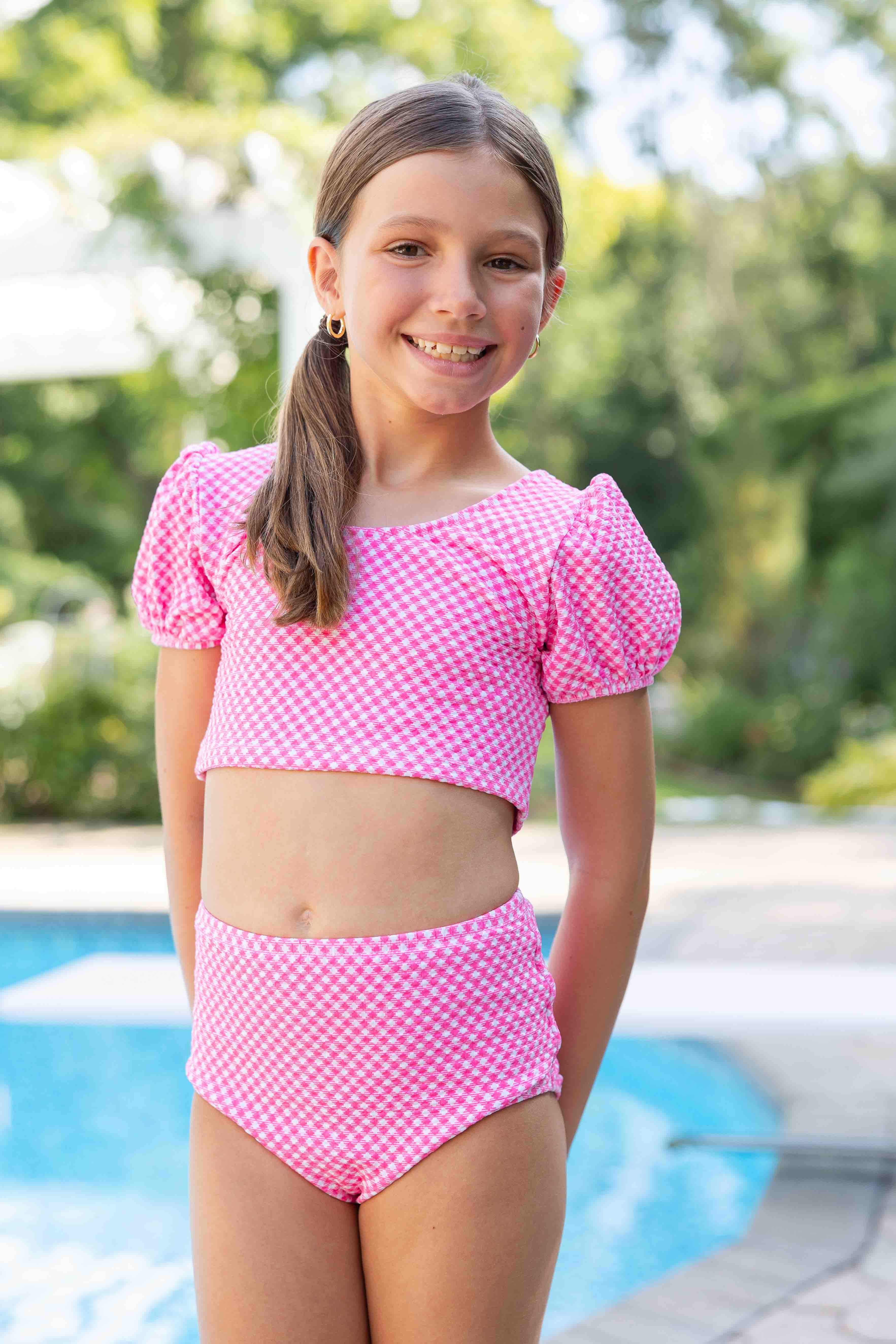 Gingham Puff Sleeve Bikini