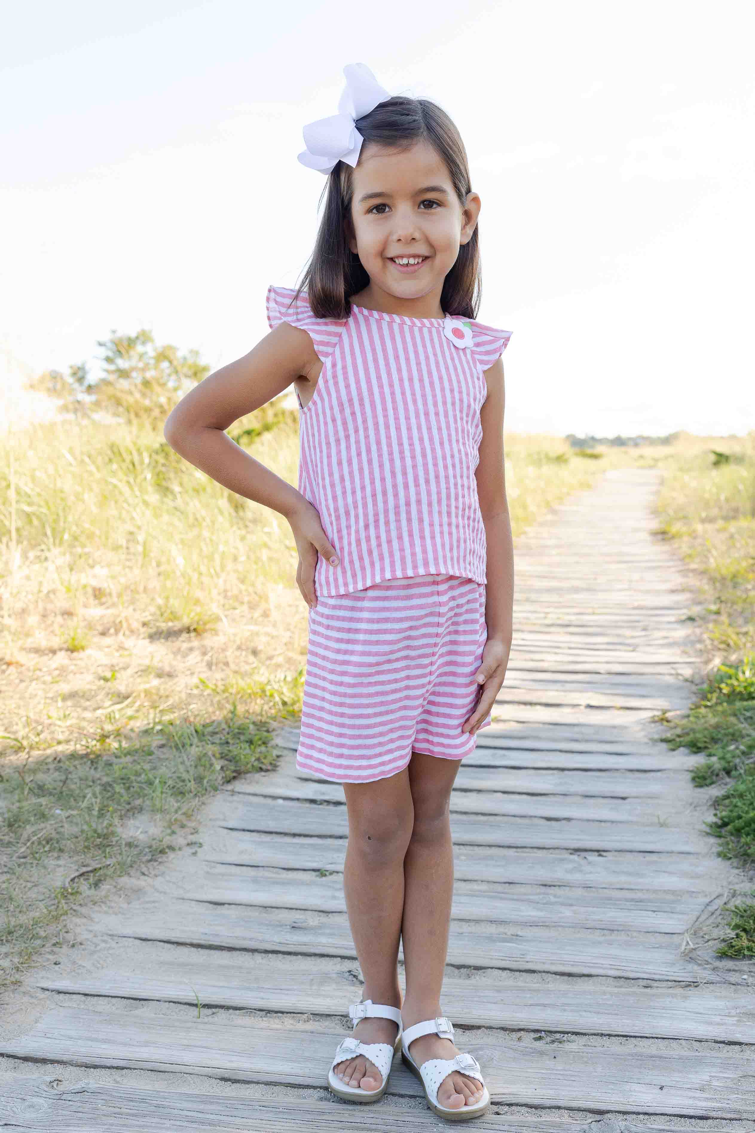 Stripe Gauze Top And Shorts