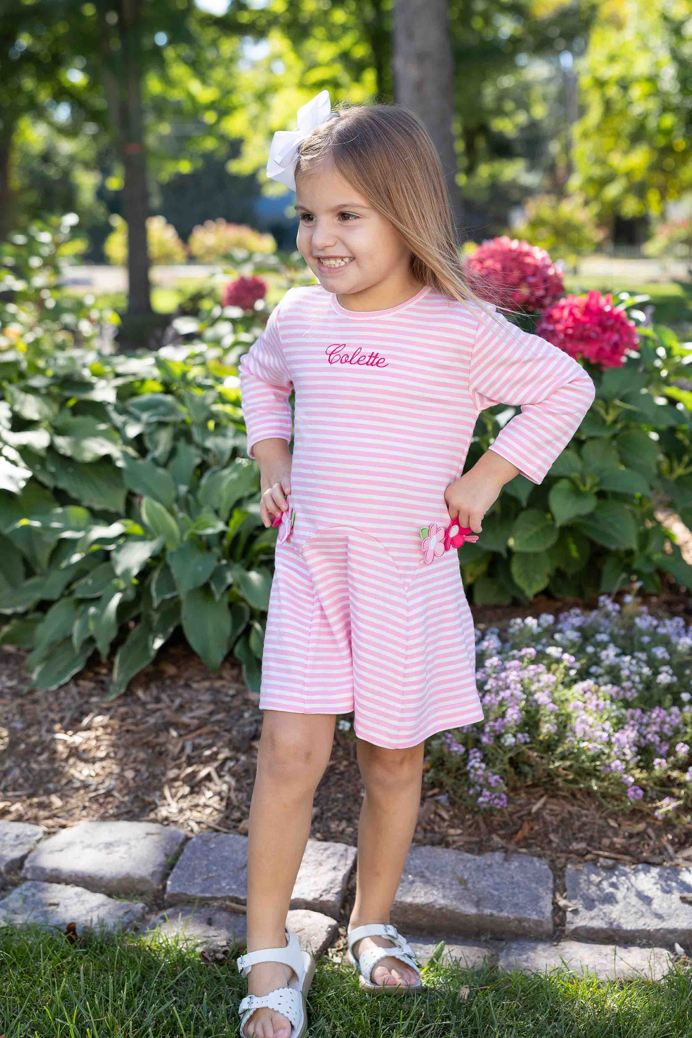Stripe Knit Dress With Flowers