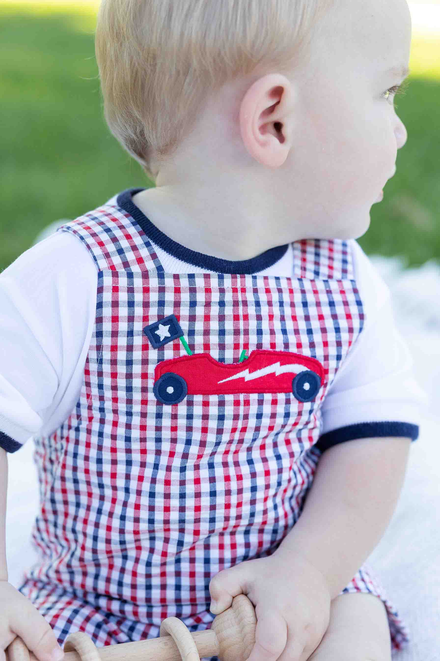 Plaid Seersucker Shortall With Derby Car