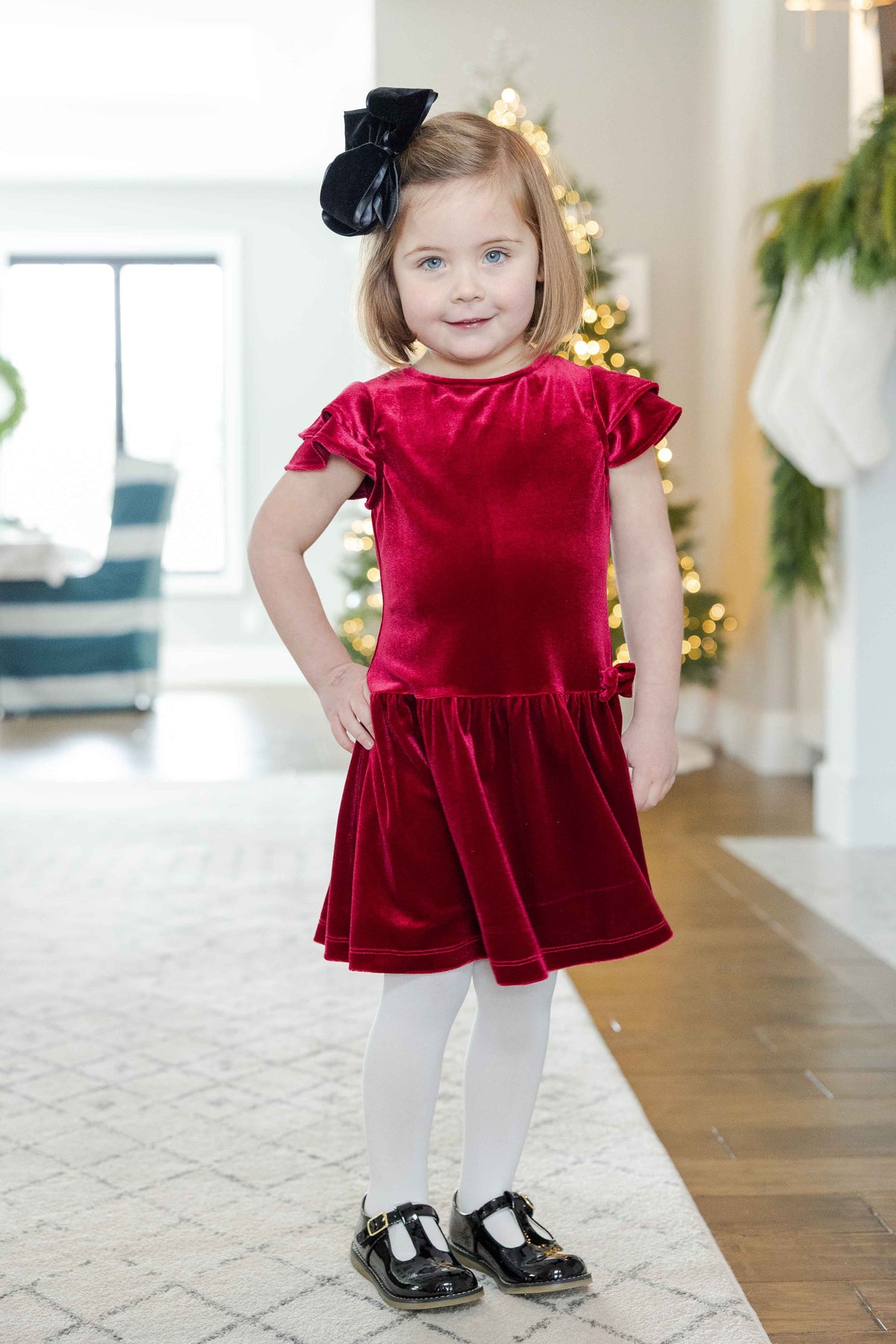 Stretch Velvet Dress with Bow