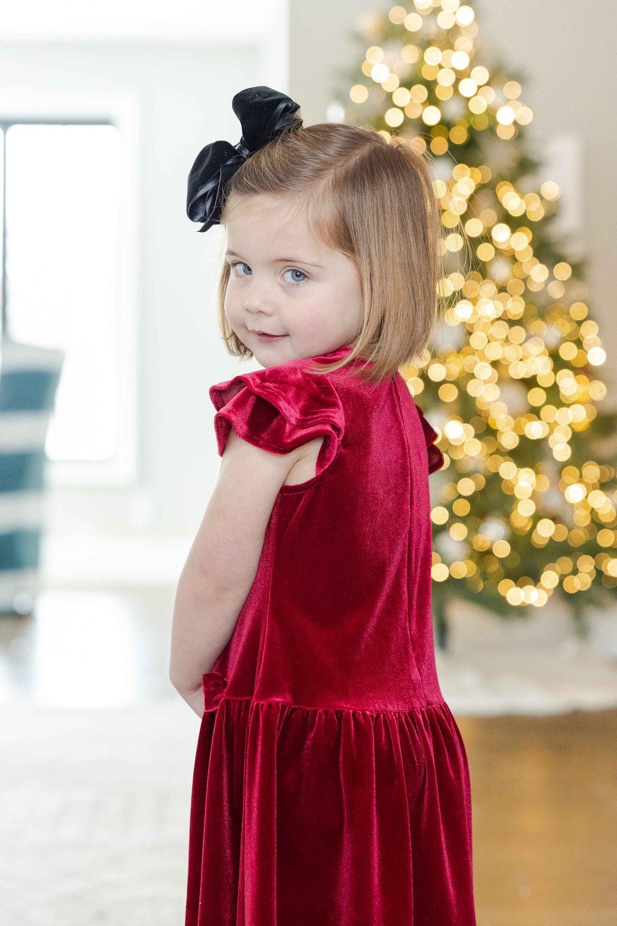 Stretch Velvet Dress with Bow