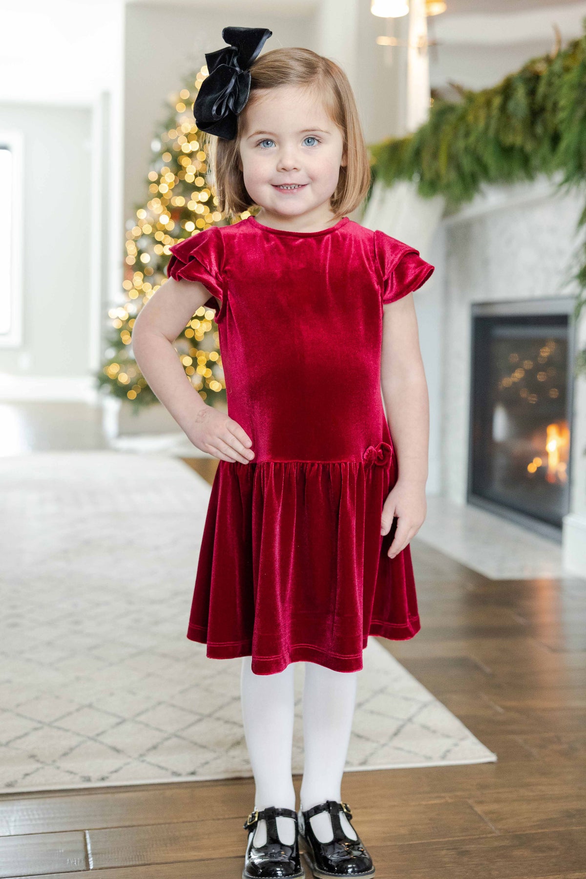 Stretch Velvet Dress with Bow