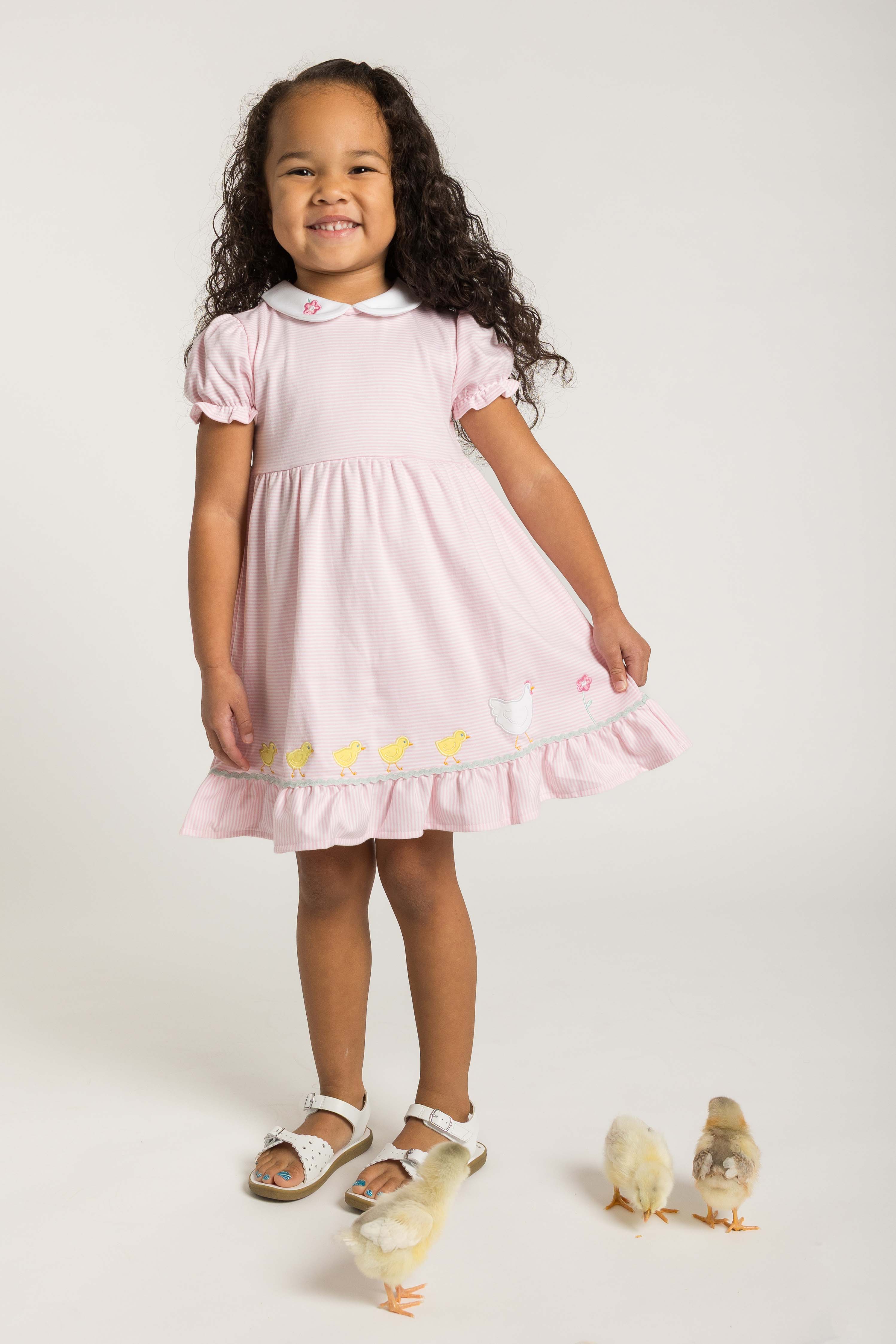 Stripe Knit Dress With Flowers, Hen & Chicks