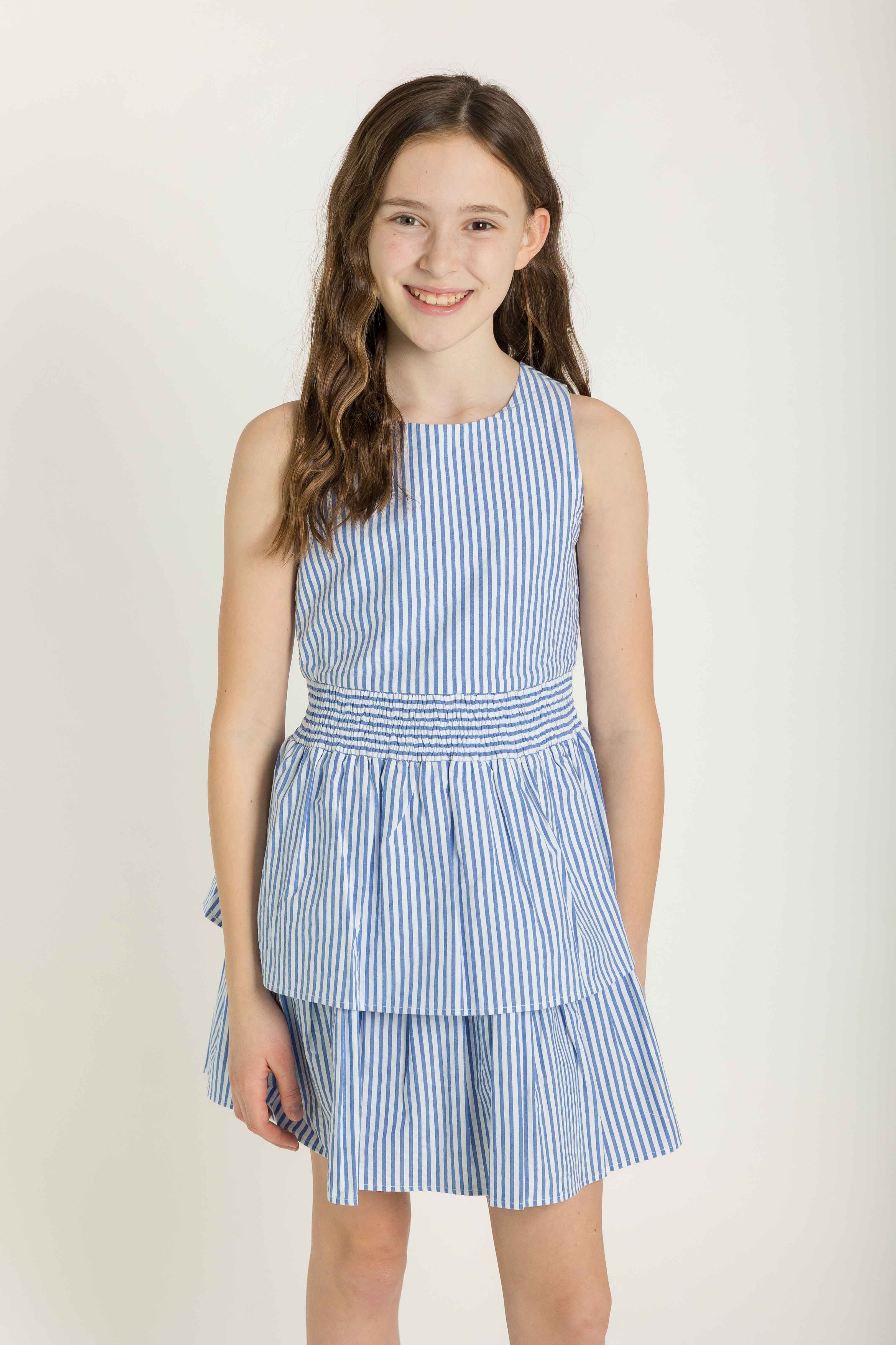 Seersucker Dress With Waist Ruching