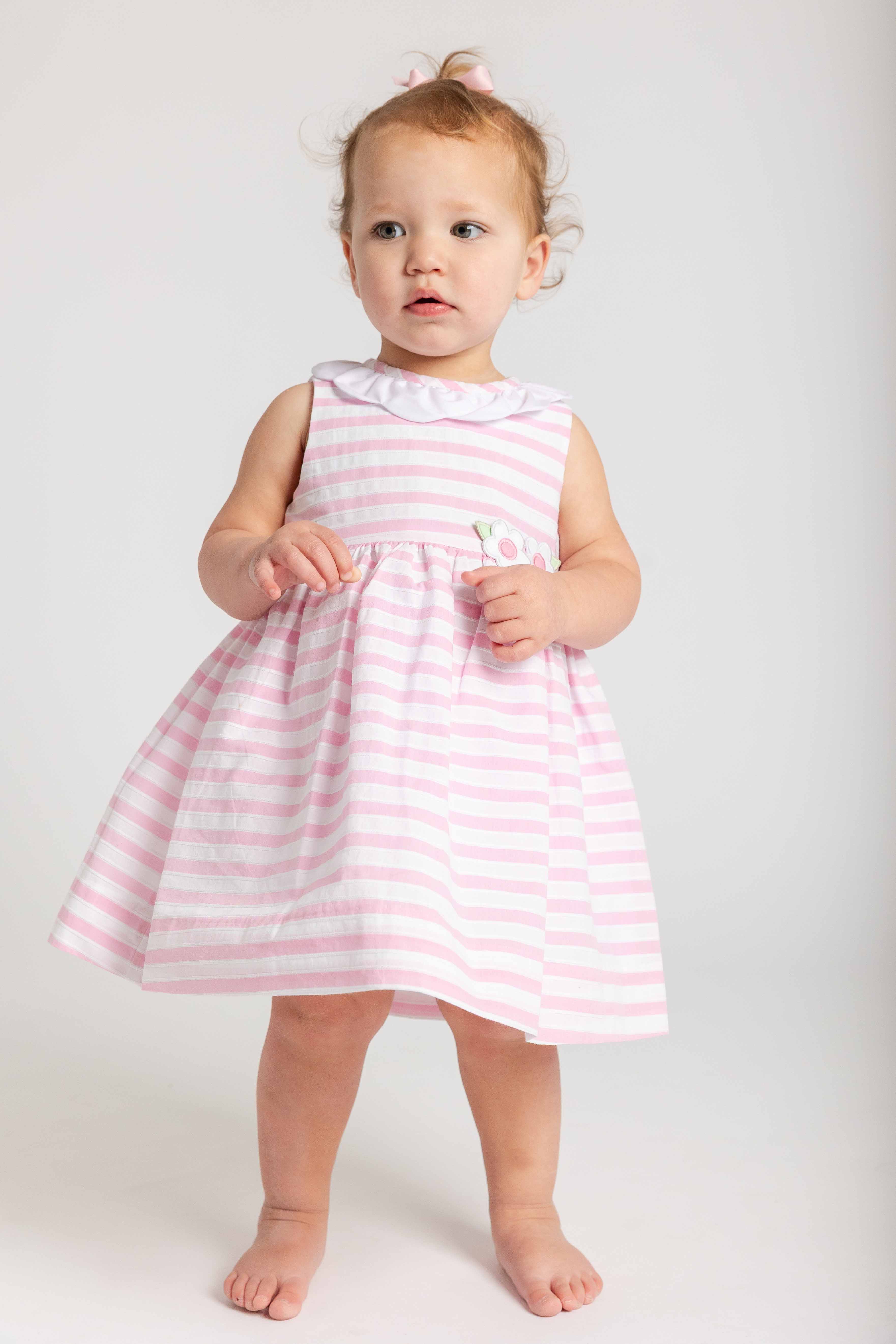 Pink Stripe Dress & Bloomer with Flowers