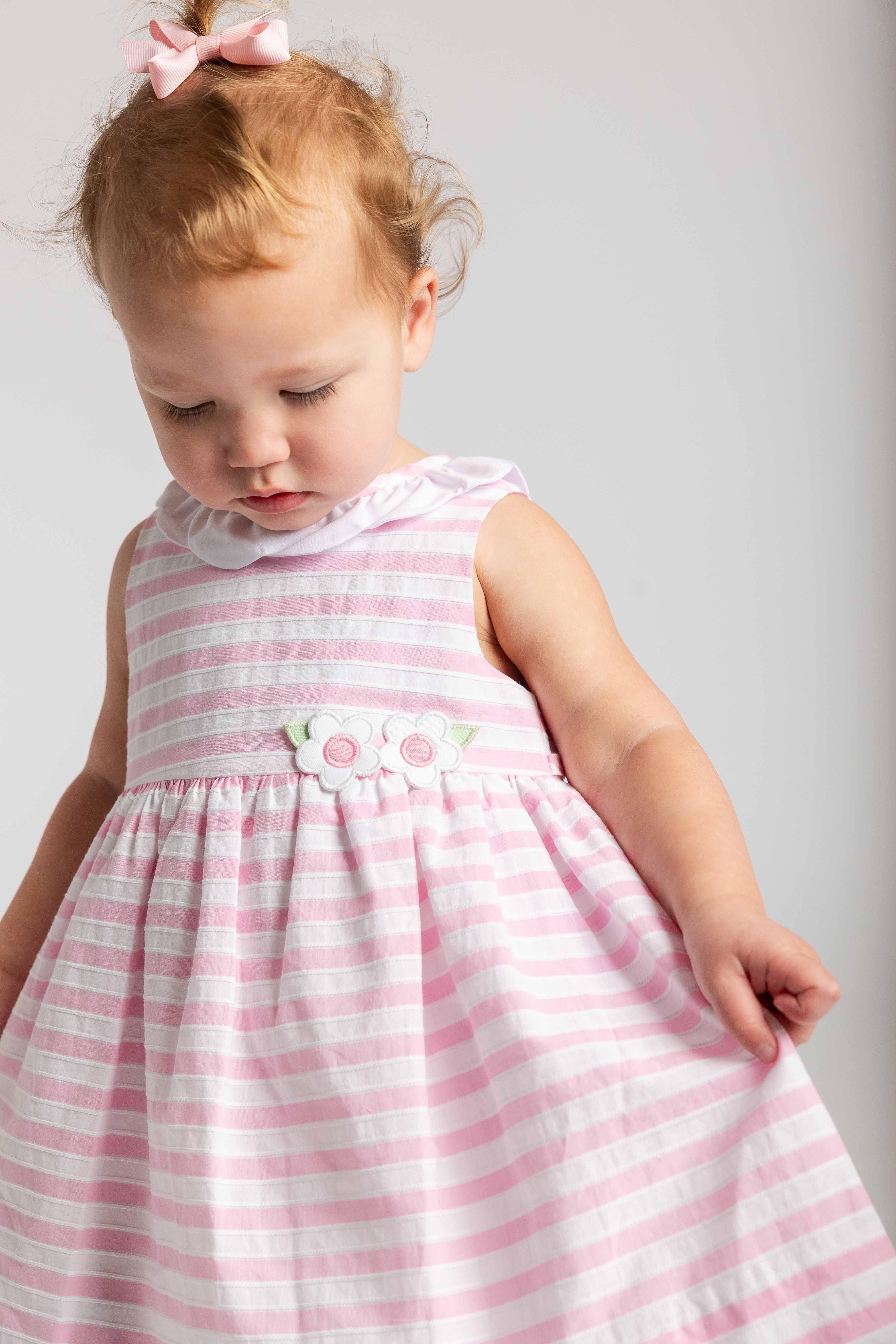 Pink Stripe Dress & Bloomer with Flowers